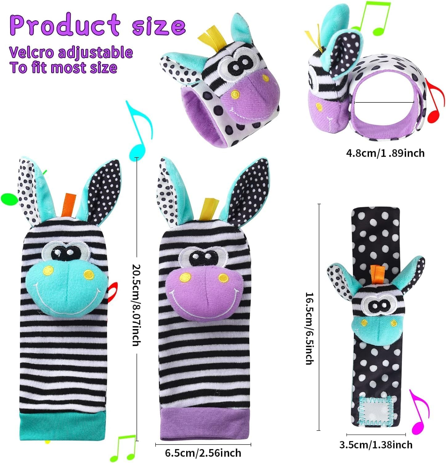 4Pcs Baby Rattle Toys, Baby Foot Finder Sock Wrist & Ankle Rattles Toys Newborn Sensory Toys Rattle Socks Hand & Feet Rattles Toys Bebe Wristband Rattle Strap for 0-12 Months Infant Gift Toys image number 2