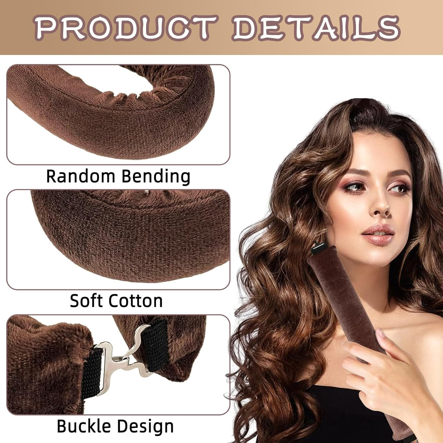 Heatless Hair Curlers Band, Overnight, Curls without Heat, Overnight Blowout Curls without Heat, Curlers without Heat for Short and Long Hair (Brown) Pack of 5 image number 6