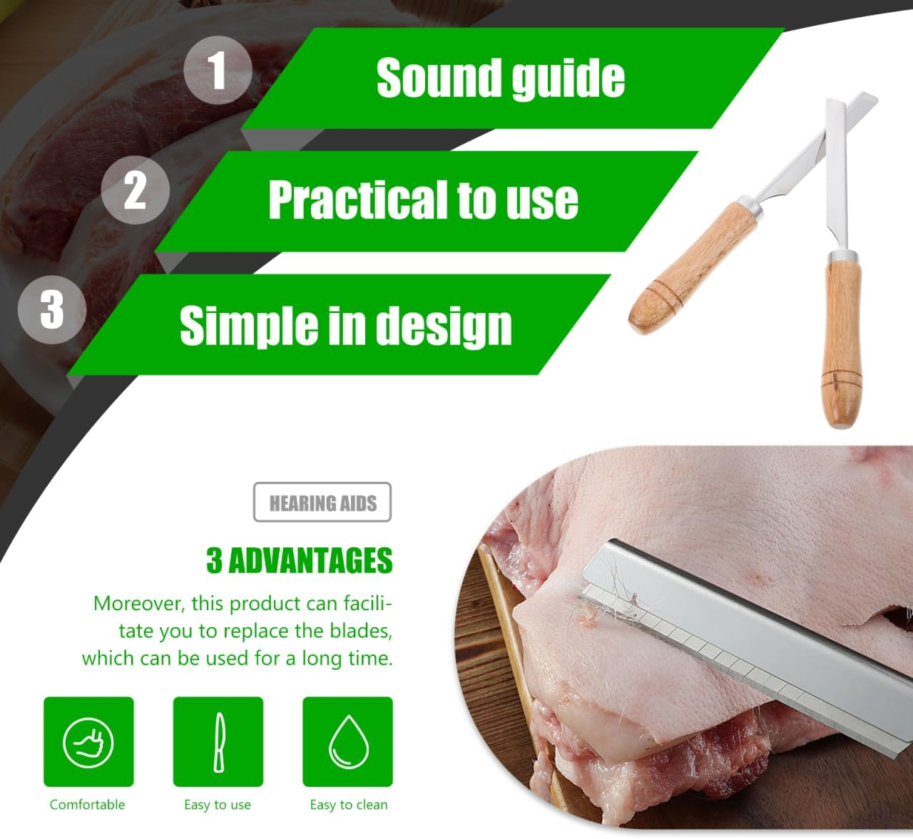 UPKOCH 2Pcs Stainless Steel Pig Hair Remover Racks with Wood Handle - Manual Pork Hair Scraper for Slaughter Factory and Farm, Fits 4.13 X 0.75In Blades (Blade Not Included)