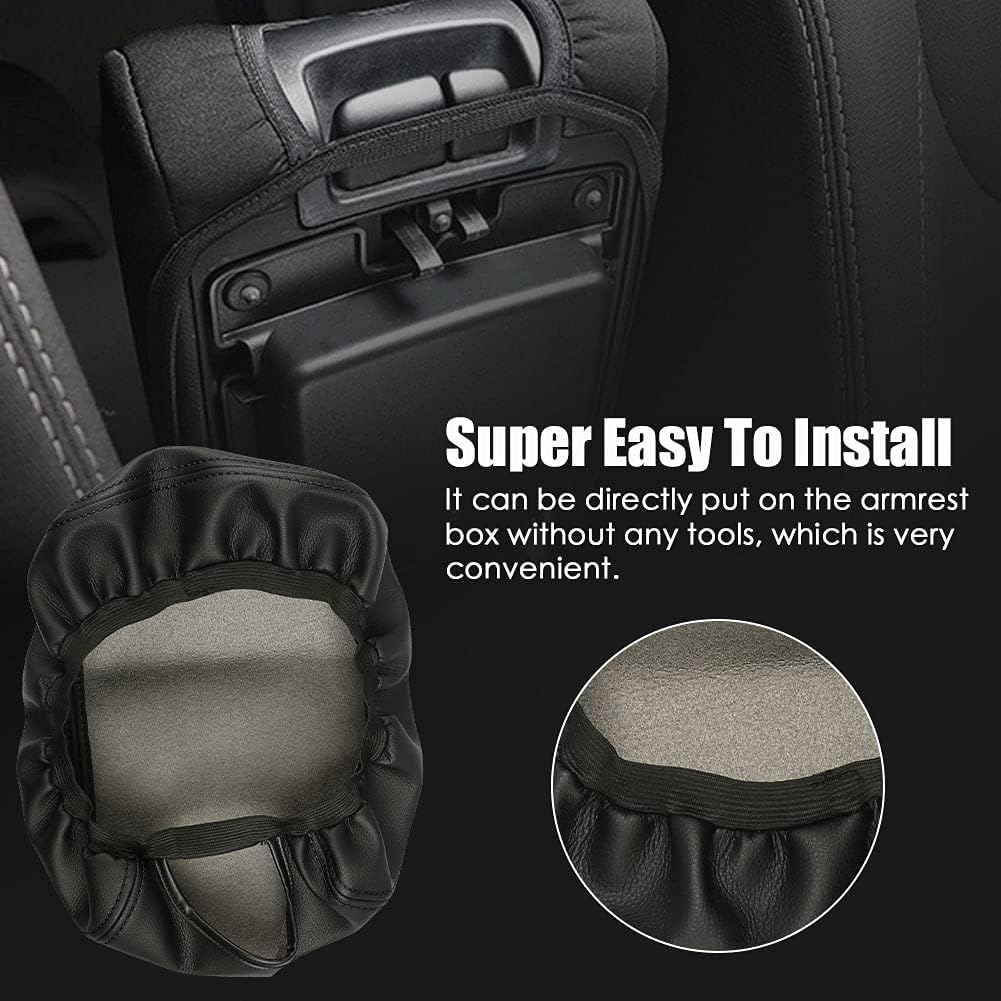 Sportuli Center Console Cover Anti-Scratch Leather Armrest Cover Replace for 2011-2023 2024 Dodge Charger Chrysler 300 300C (Black Stitches)