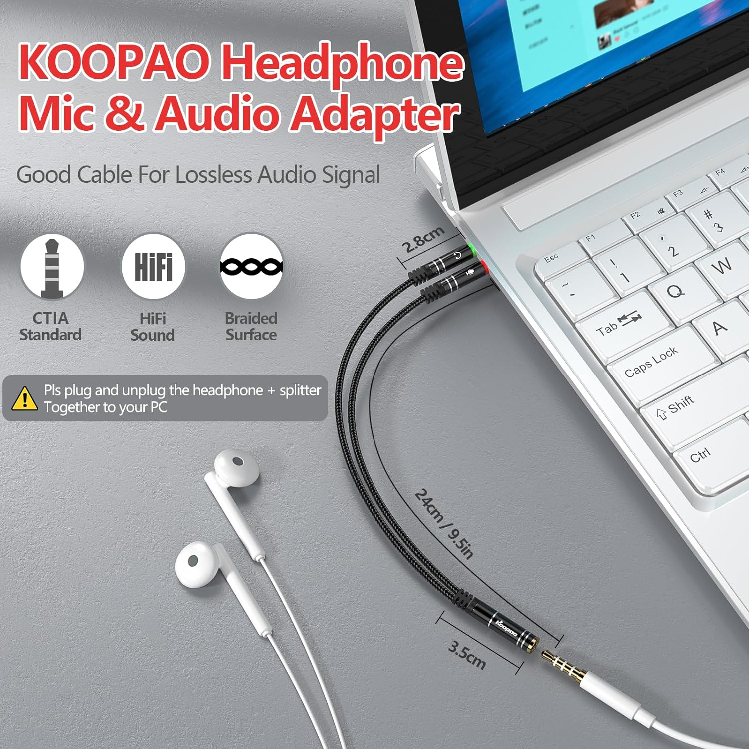 Headphone 3.5Mm Splitter Mic Cable for Computer, KOOPAO Headset 3.5Mm Female to 2 Dual Male Microphone Audio Stereo Jack Earphones Port to Gaming Speaker PC Adapter image number 5