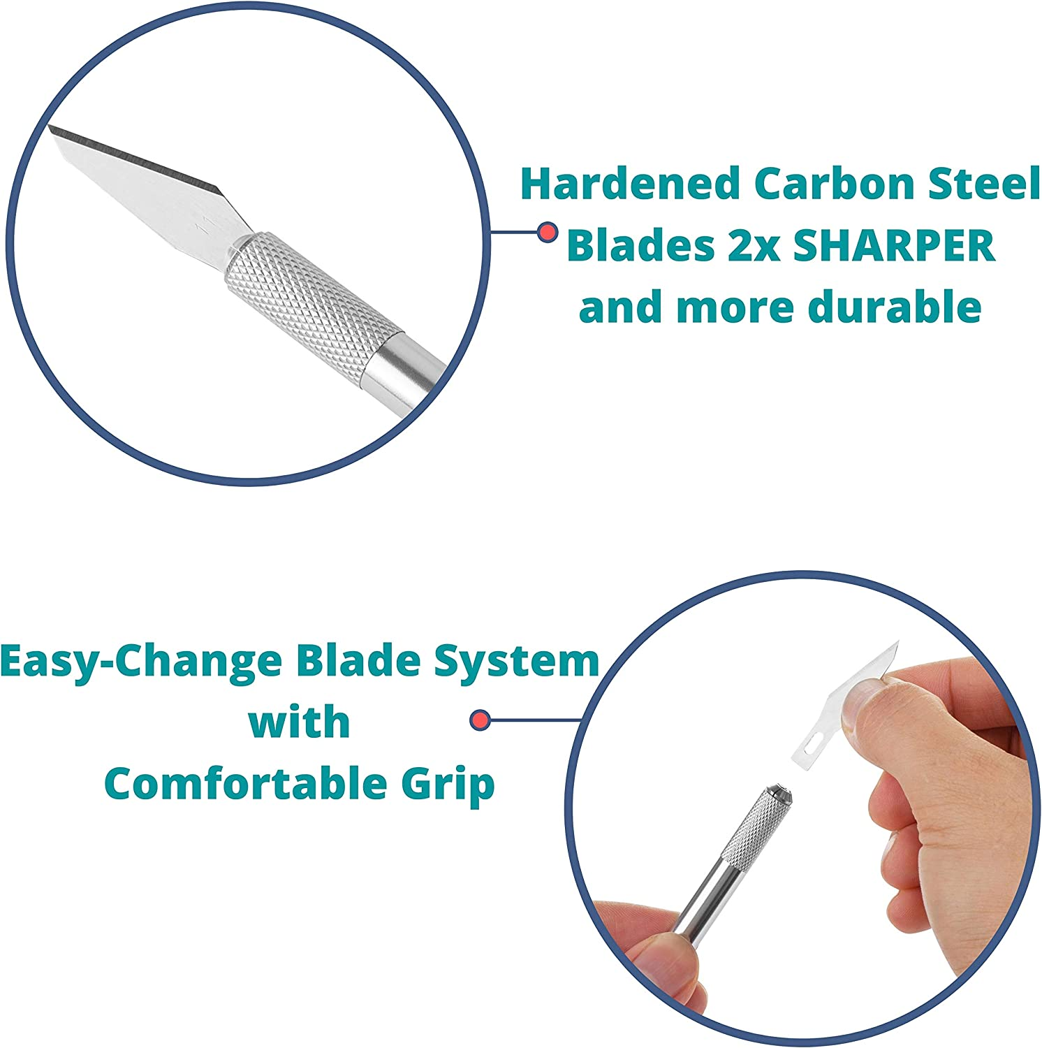 Precision Hobby Knife Kit,10 PCS Stainless Steel Carving Blades with Safety Cap and 2 Handles, Sharp Razor Knives Tool for Carving, Scrapbooking, Sculpture, DIY Art Work Cutting