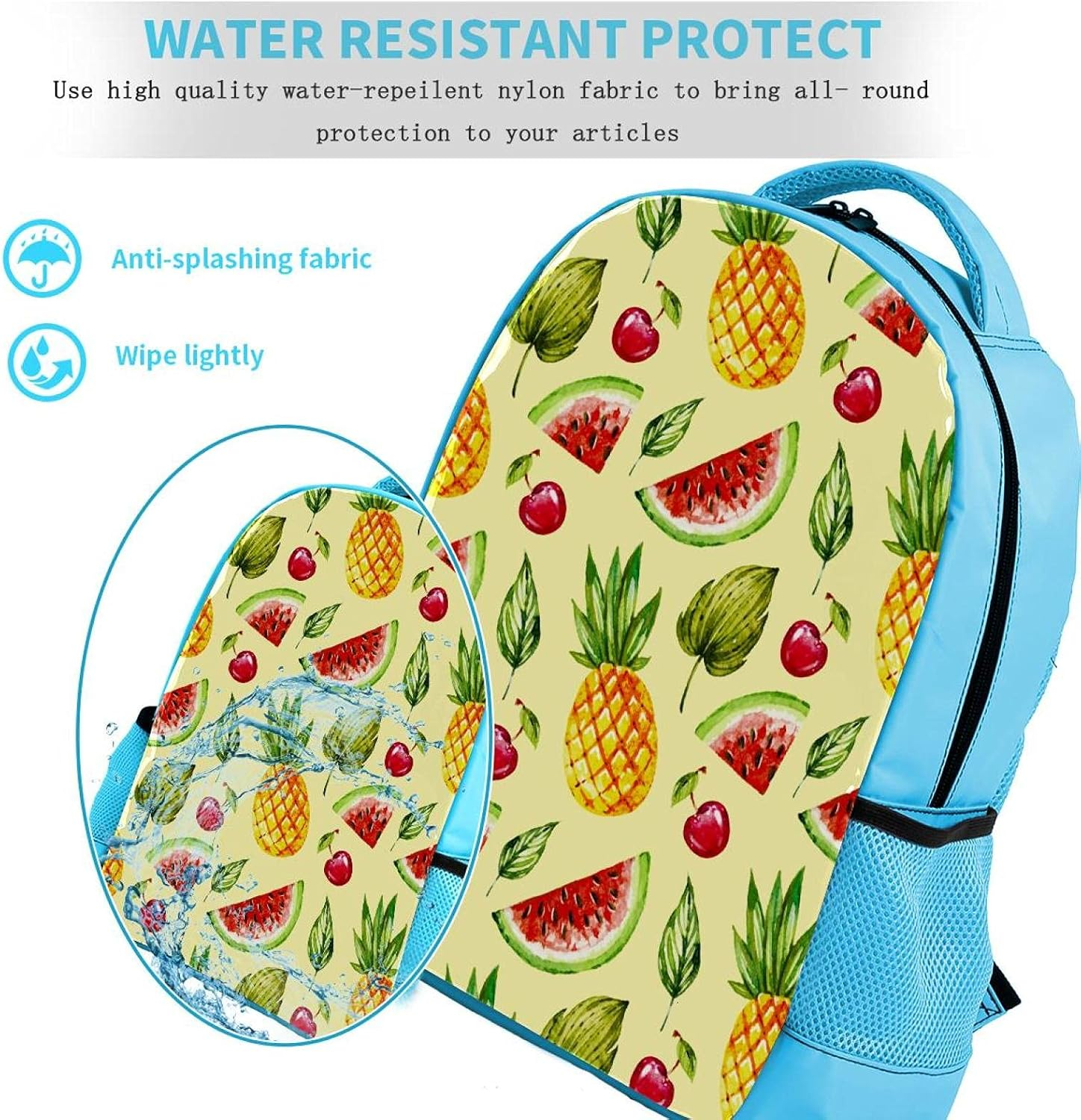 Blue Backpack Boy Bookbags Rucksack Men Travel Handbag Daypack Summer Fruit Watermelon Pineapple image number 1