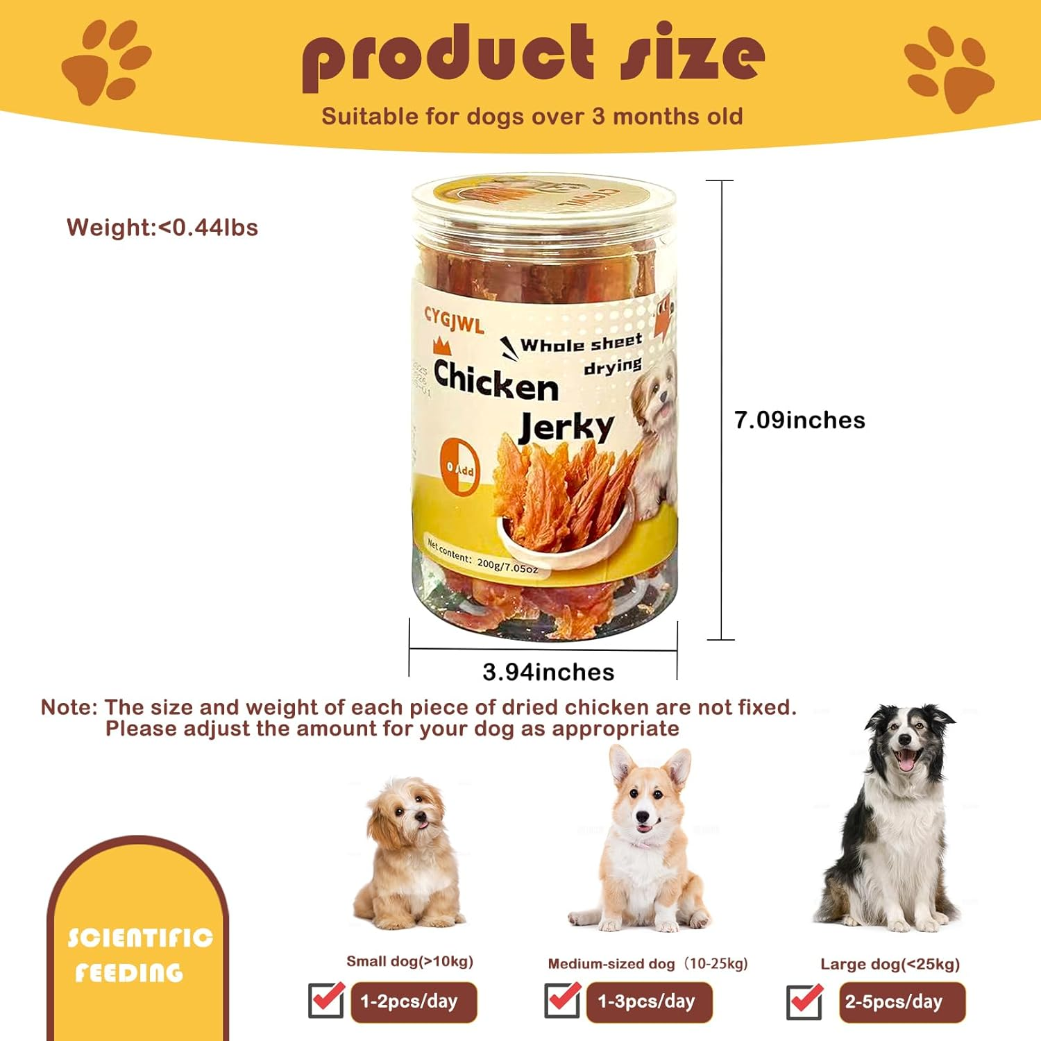 CYGJWL Chicken Breast Jerky 200G+,Dog Food Treat,No Additives,High Protein Low Fat Food,Long Lasting Chews for Small & Large Dogs, 7.05 Oz image number 2