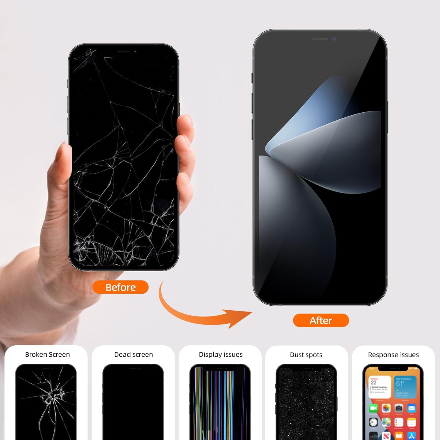 DTD Screen for Iphone 12 Pro Max 6.7 Inches LCD COF Full HD Touch Screen Digitizer Assembly with Complete Repair Kit Waterproof Adhesive Screen Protector for A2342, A2410, A2412, A2411