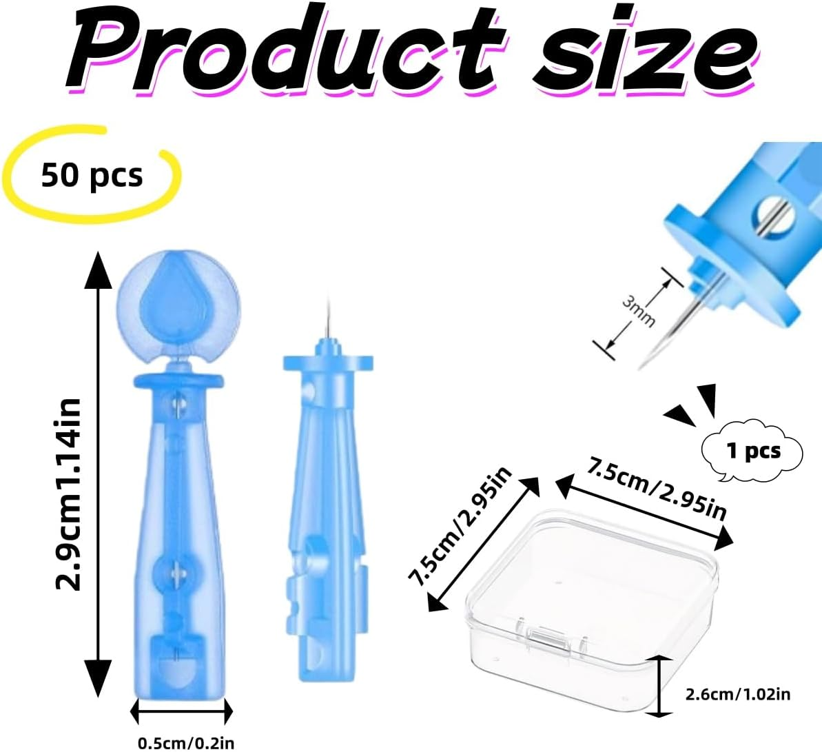 Hpessoterr 50 Pcs Acne Pimple Needles,Sterile Needles for Pimples, Suitable for Acne, Blackhead and Acne Removal, Clean Skin, Pimple Popper Set for Salon and Home Use(Blue） image number 2