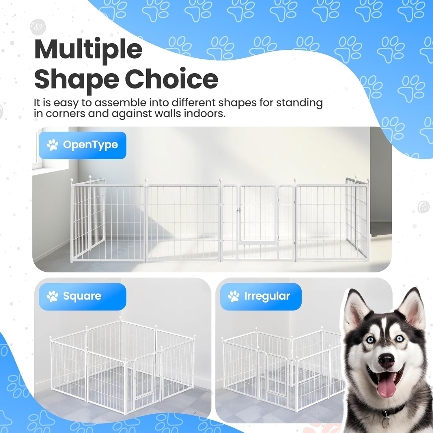 Koreal Metal Dog Playpen, 60Cm Height 8 Panels Pet Playpen, Foldable Puppy Playpens with Doors, No Tool Quick Install, Pet Puppy Playpen for RV, Camping, Yard, White image number 5