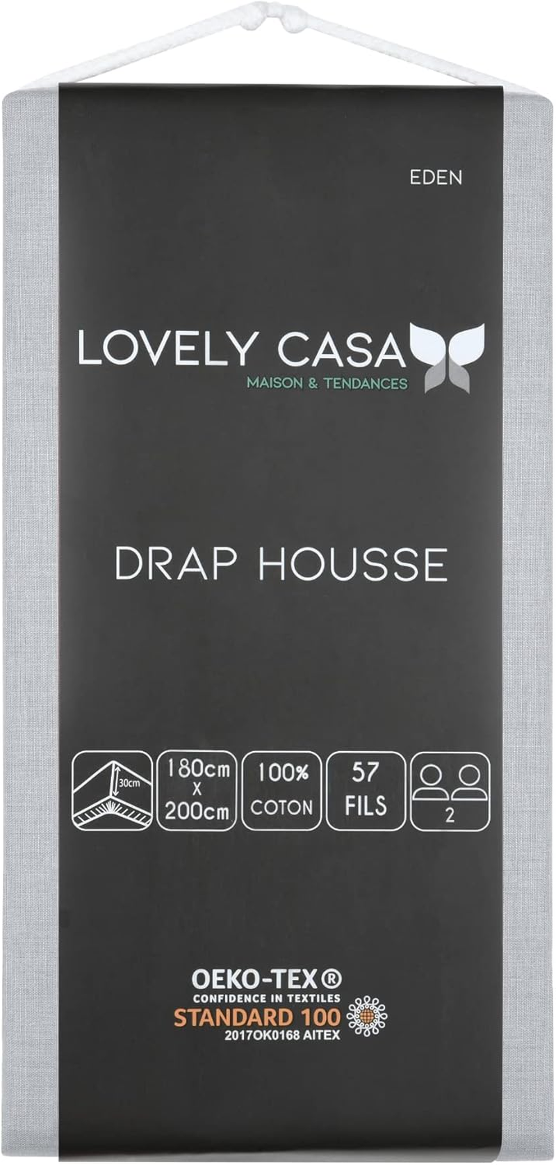 Lovely Casa - Fitted Sheet - Size 180 X 200 Cm - Large 30 Cm - 100% Oeko-Tex Certified Cotton - Mouse Colour - Eden Model - Bed Linen for Home - Soft and Comfortable for a Cosy Nest image number 2