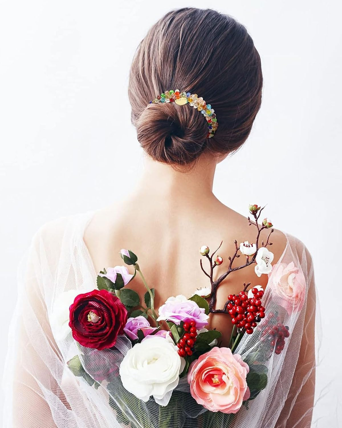 KGDUYC 4 Pieces Pearl Hair Bobbles Rhinestone Ponytail Holder Beads Hair Ties Elastic Hair Band Hair Accessories for Women White Black Colorful Mother of Pearl image number 2