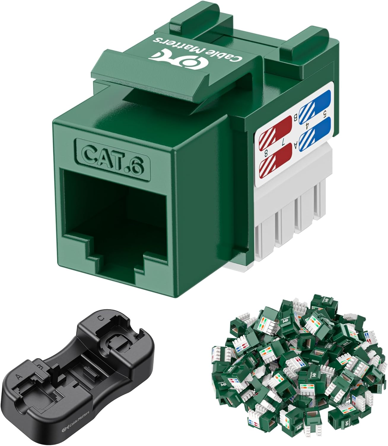 Cable Matters [UL Listed] 25-Pack 10Gbps Cat6 Keystone Jacks, RJ45 Keystone Jack, Ethernet Modular Jack in White with Punch-Down Stand for Patch Panel and Wall Plate