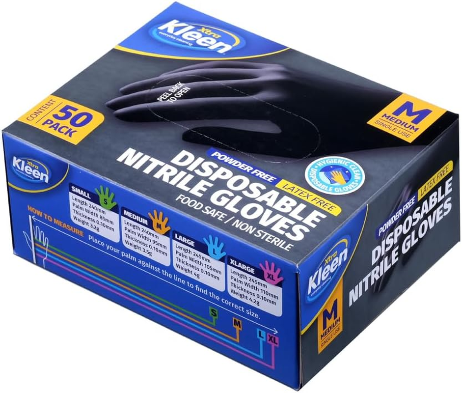 Xtra Kleen Nitrile Powder Free Disposable Gloves, Black, Medium (Pack of 50) image number 2