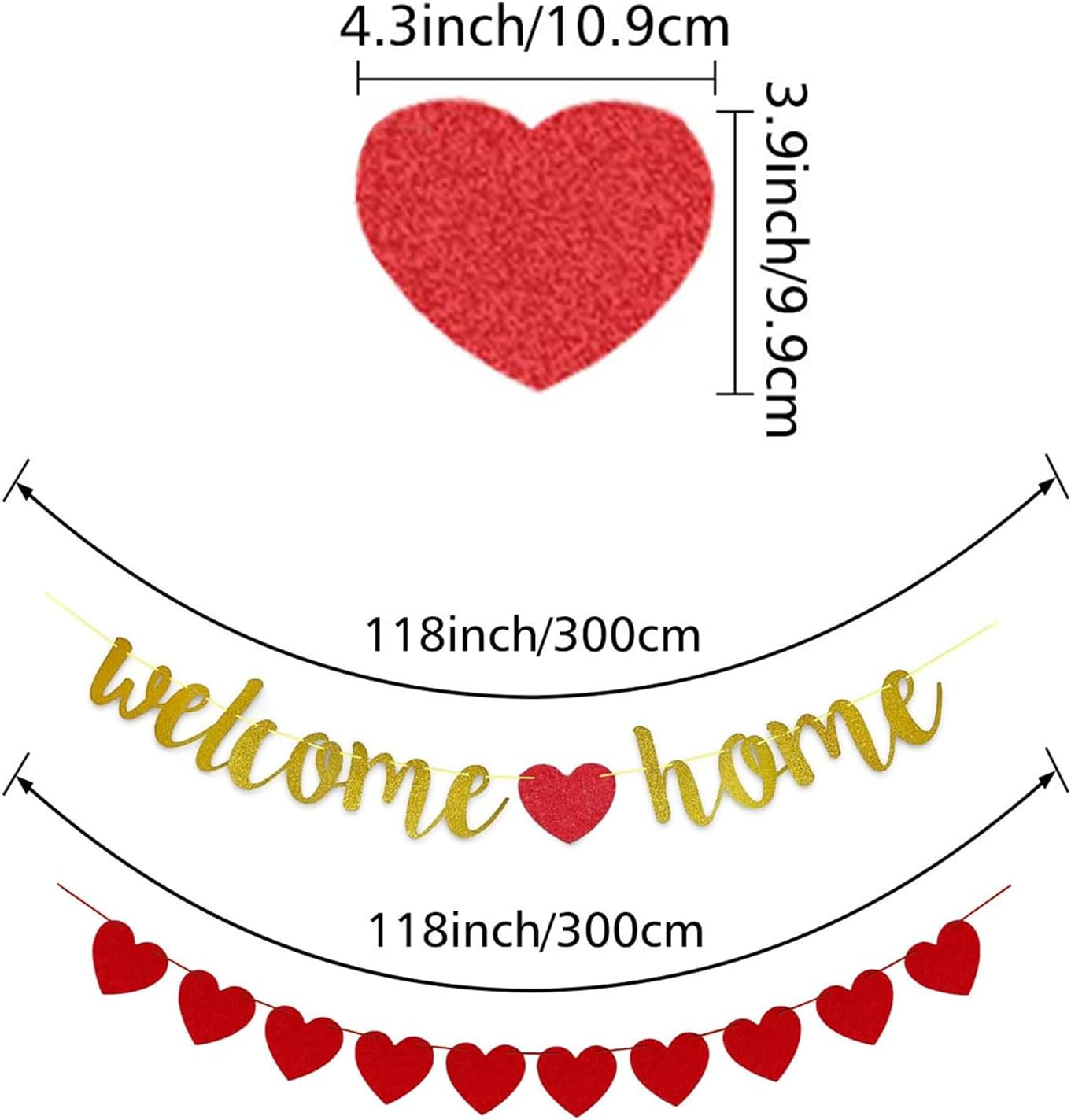 1Sets Welcome Home Banner with Heart Garland - Ready-To-Hang Party Decor for Military Return, Homecoming, Graduation, Family Reunion & Housewarming Celebration image number 1