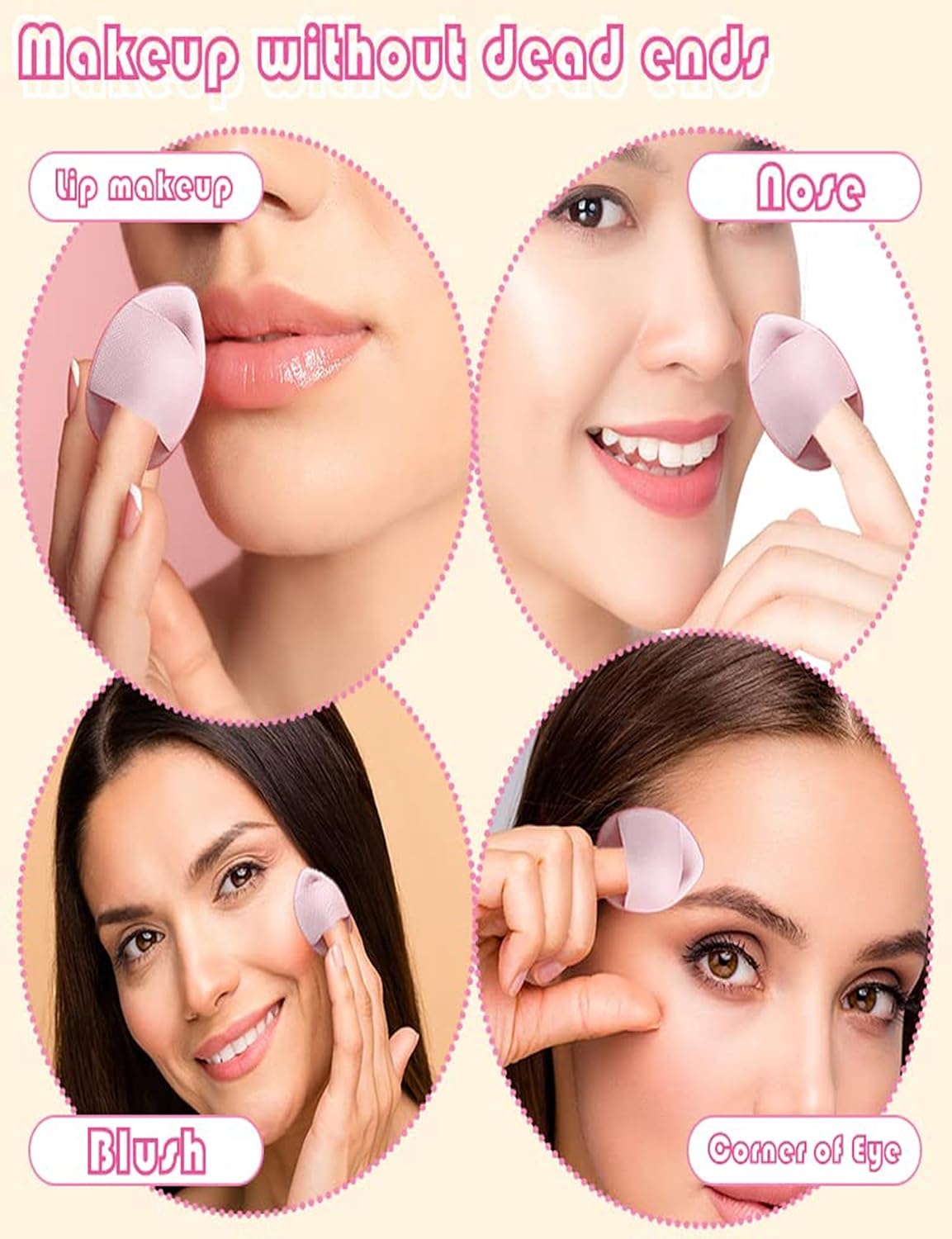 Mini Finger Powder Puff Triangle Puff with Case,Round Puff,Reusable Makeup Puff,Beauty Blender for Foundation Concealer Cosmetic Tool,Wet and Dry Powder Puff - Black image number 2