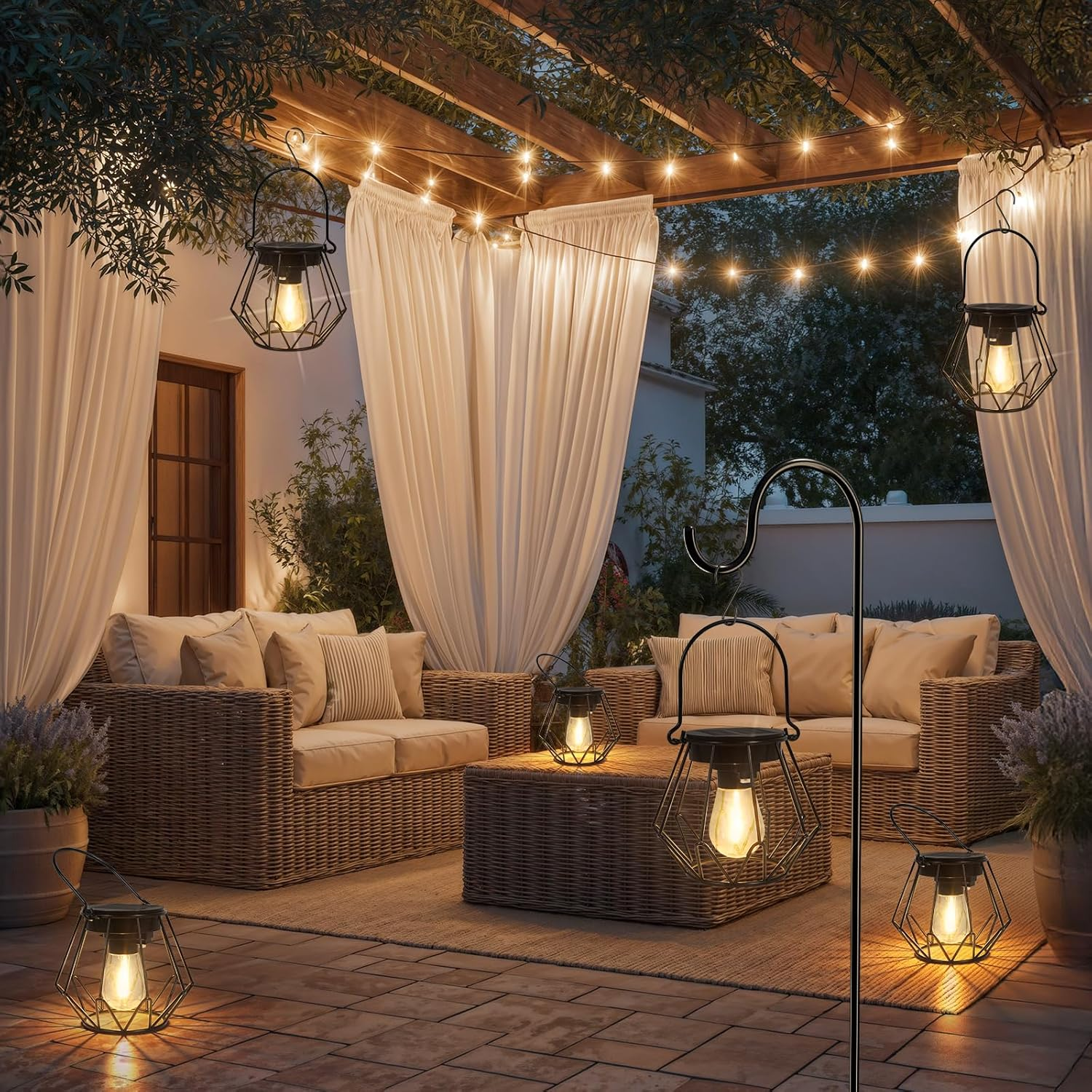 Ketom Pack of 2 Solar Lights for Outdoor Hanging, IP65 Waterproof Metal Solar Lantern for Outdoors, Retro LED Solar Lanterns for Outdoor Use for Garden, Patio, Path, Camping, Lawn, Black, V-Shaped image number 3