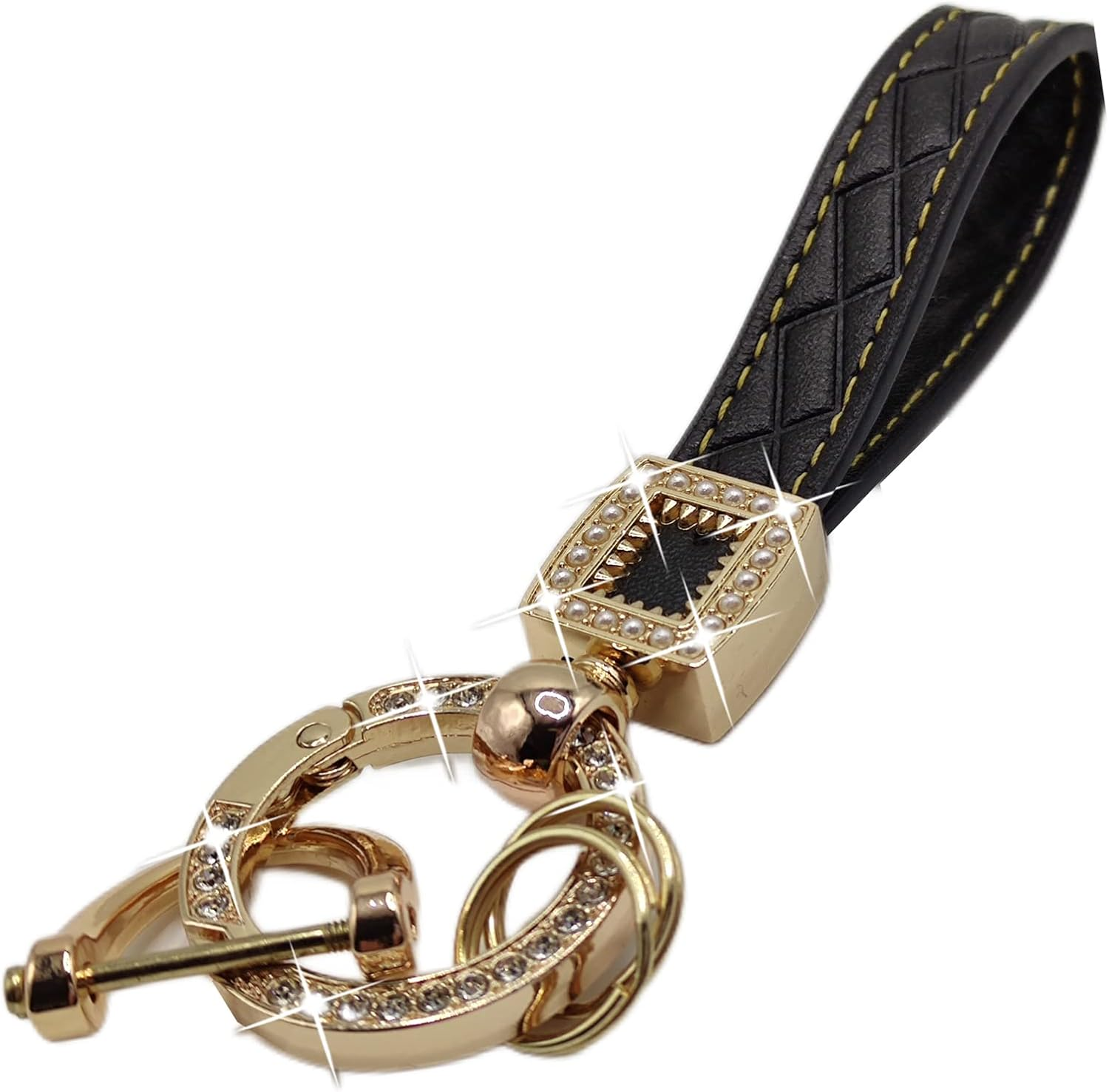 Daemson Microfiber Leather Car Keychain, Bling Diamond Keychains for Women, Car Key Fob Holder with 360 Degree Rotatable