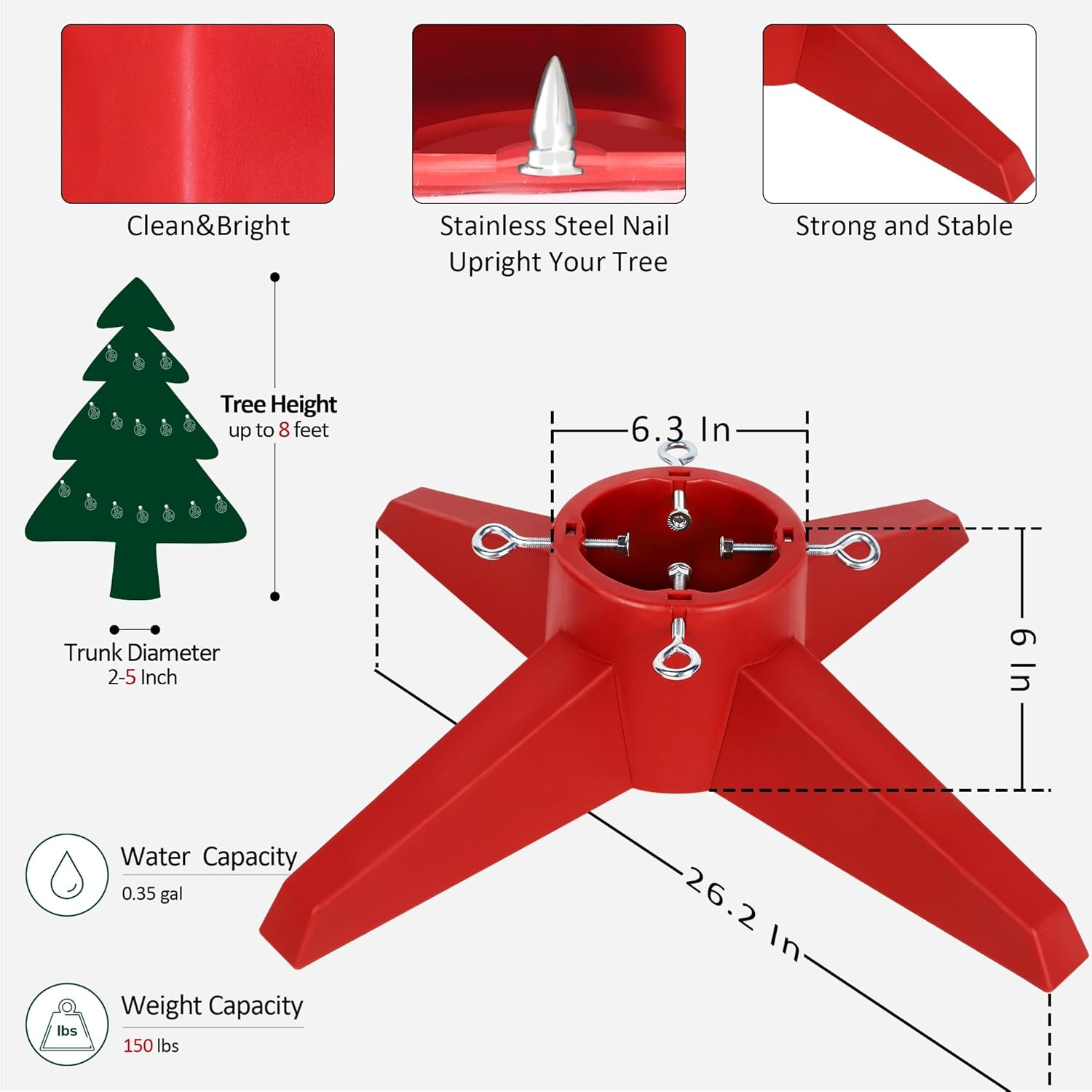 Blissun Christmas Tree Stand, Xmas Tree Base Stand, Christmas Tree Holder for Real Trees, Fits up to 8FT Real and Artificial Trees, Red - Green image number 2