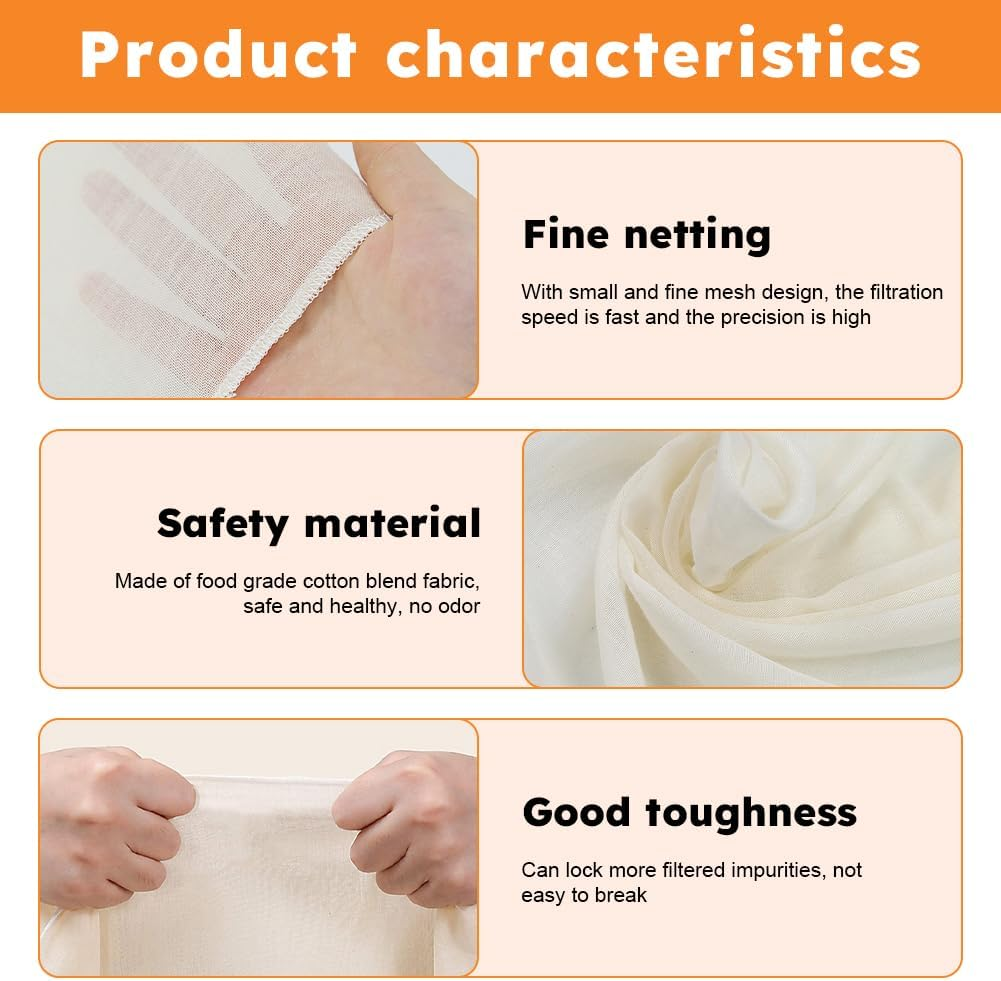 3 Pcs Cheesecloth-Grade 90,Cheese Cloth for Straining,20X20Inch Hemmed Unbleached Cheese Cloth Ultra Fine Cheesecloths for Cooking Baking Cheese Making Juicing,50X50Cm image number 3