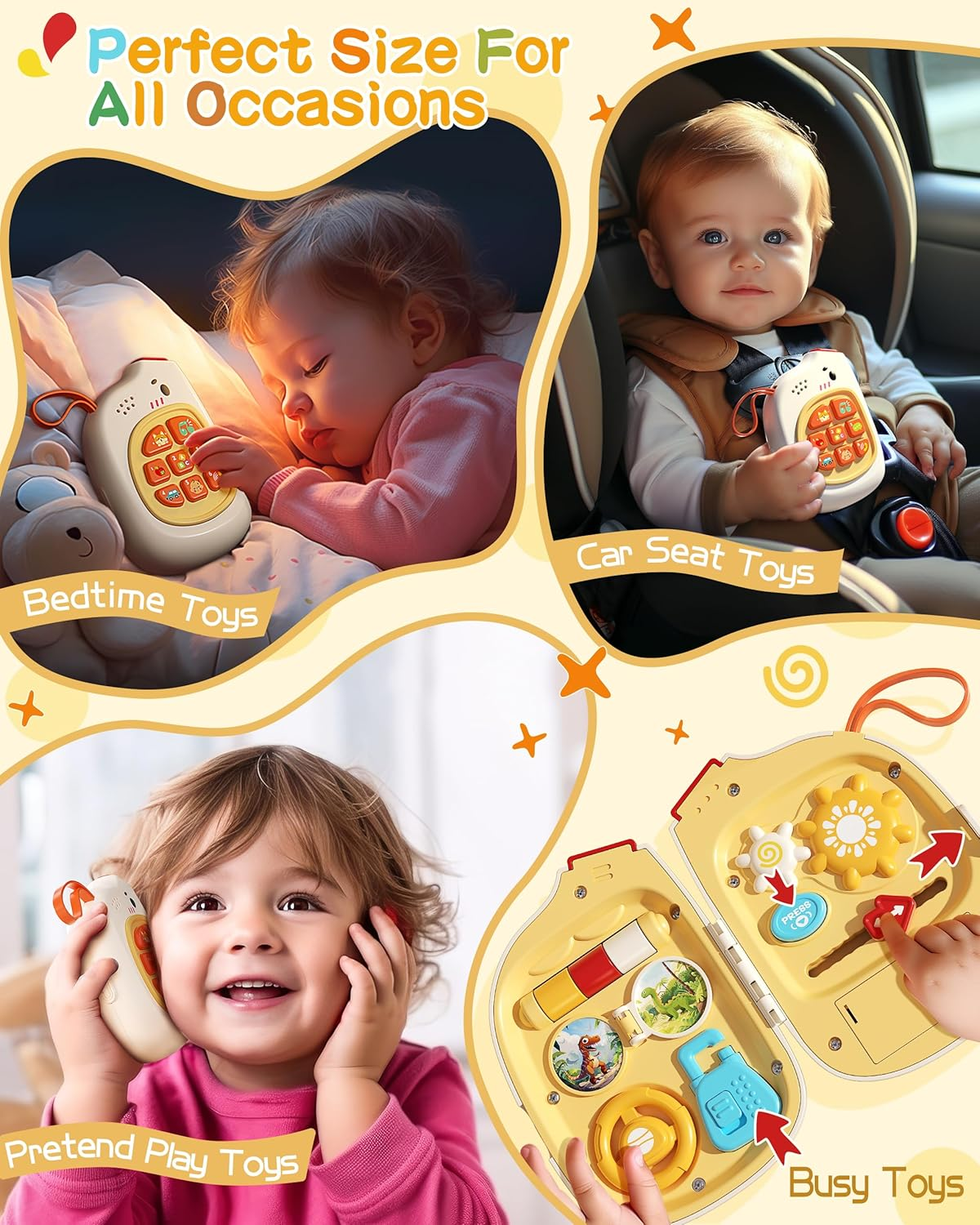 Jovow Baby Phone with Music for Toddler, Montessori Busy Board, Kids Sensory Board, Early Educational Toy for Toddlers 1-3, Motor Skills Developmental Toy for 0-6-12-18 Month Age image number 3