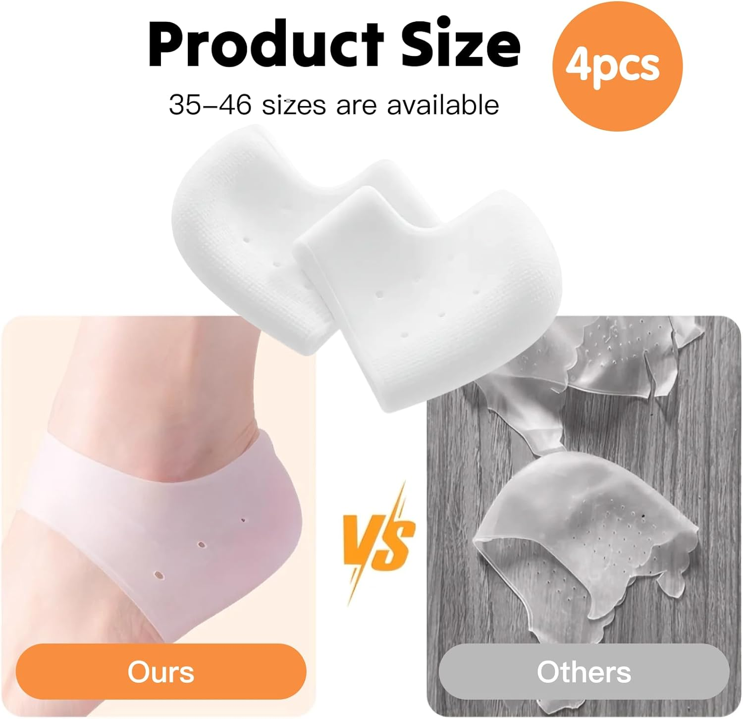Gel Heel Protectors (2 Pairs), Silicone Gel Inserts for Men and Women, Moisturizing Relief for Blisters, Cracked Feet, Plantar Fasciitis, and Heel Spurs, Soft Cushioning Support for All Arch Types image number 2
