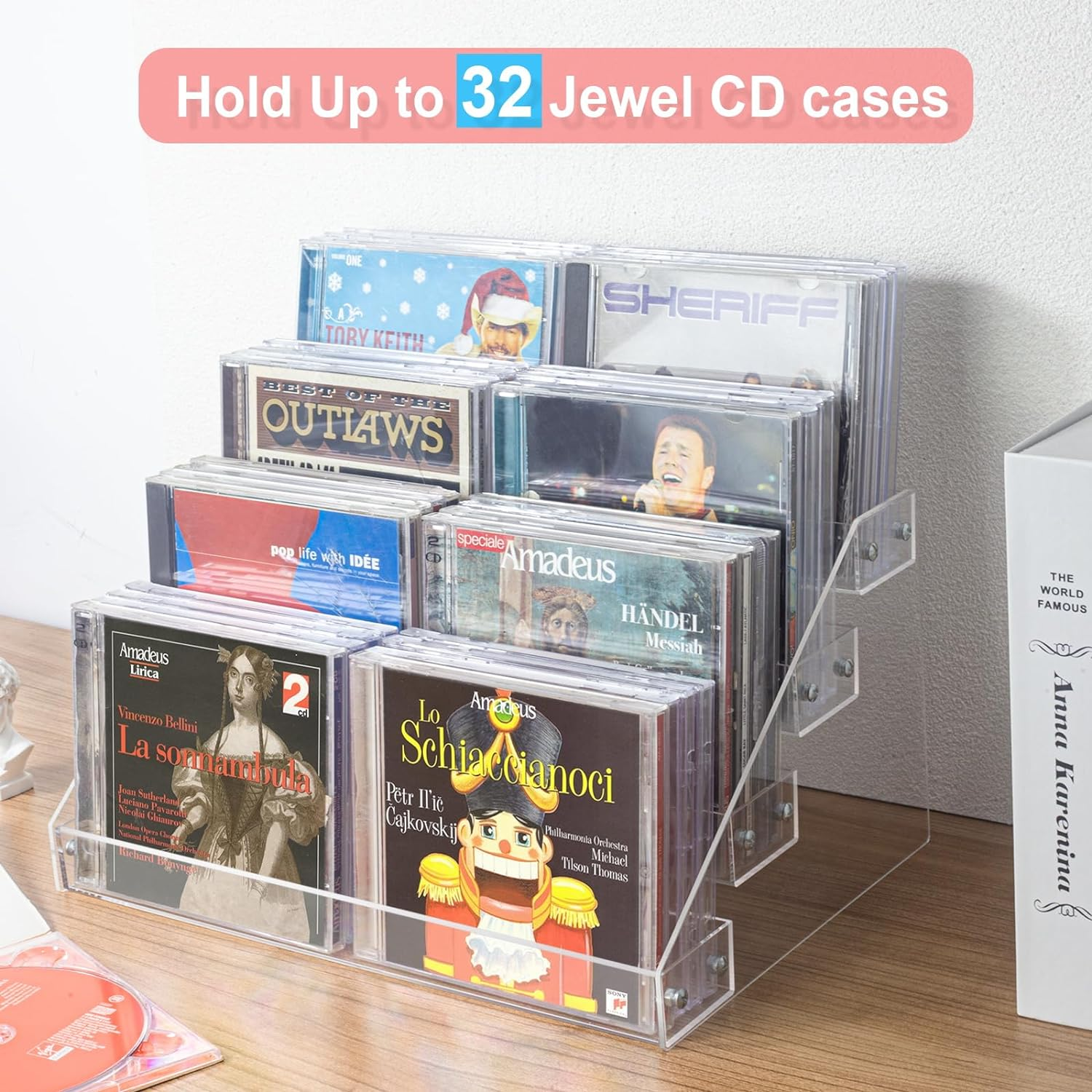 Vowcarol 4-Tier CD Storage Organizer, Dvd Case Holder Organizer CD Holder for 32 CD Jewel Cases image number 4