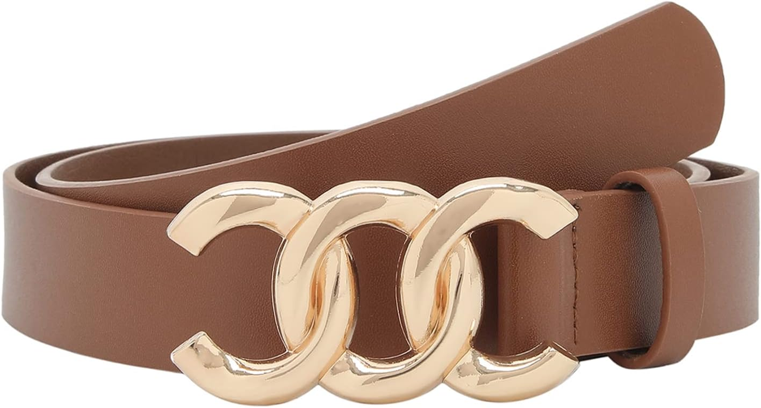 Pettata Women Belt for Jeans Dress Cinch Waist Belt for Ladies Faux Leather Belt with Gold Buckle