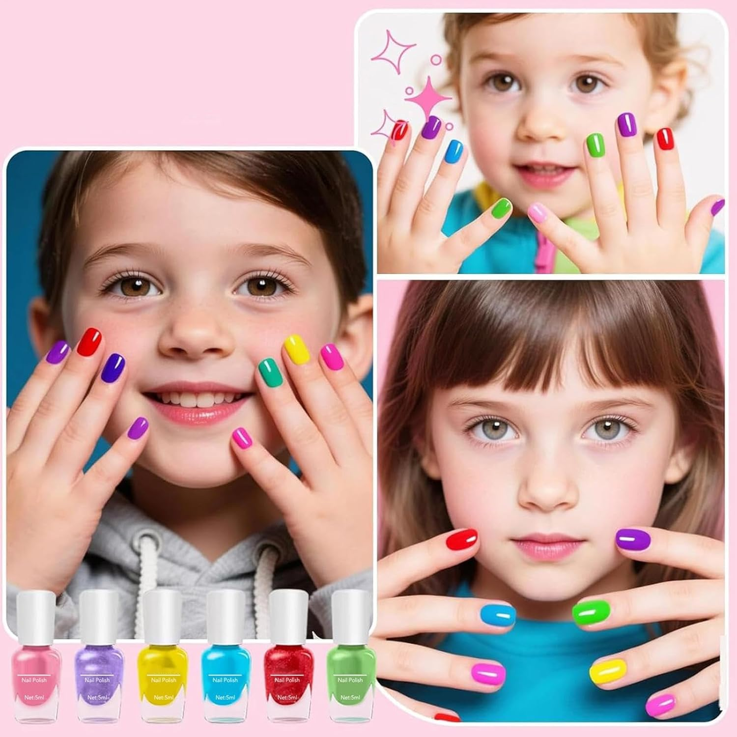 Nail Polish for Kids | 6 Piece Quick Dry Peel off Toys,Quick Dry Nail Polish,For Kids Teen Party Home Salon Wedding Travel Dating Commuting Beginners image number 2