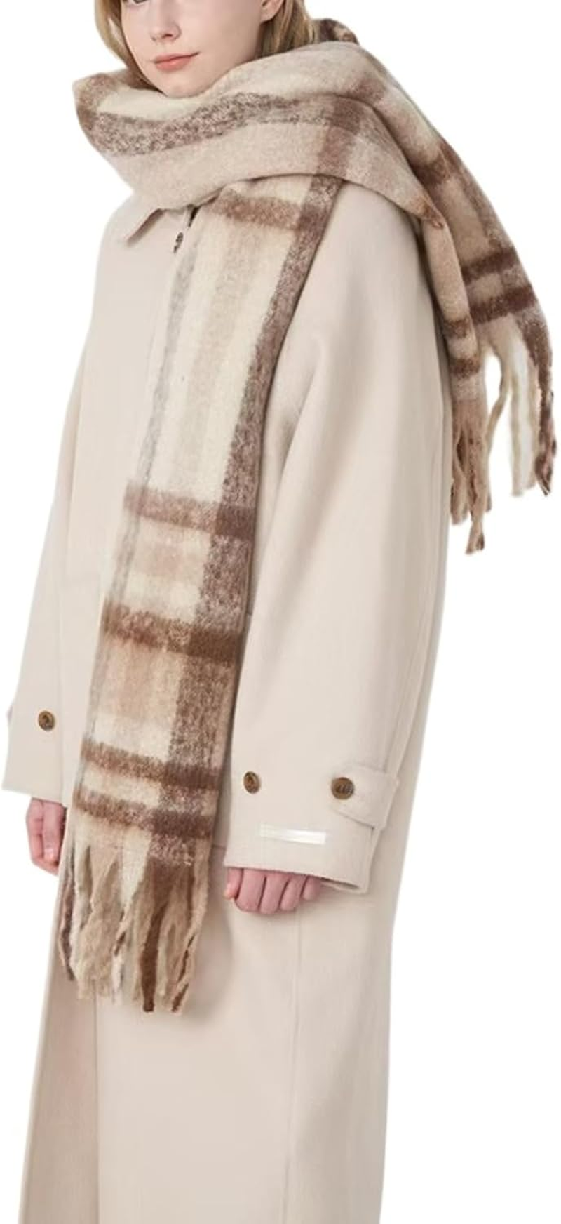 MININAI Womens Large Chunky Color Block Tassel Scarf Oversized Thick Scarves Long Shawl Fashion Winter Warm Blanket Scarf