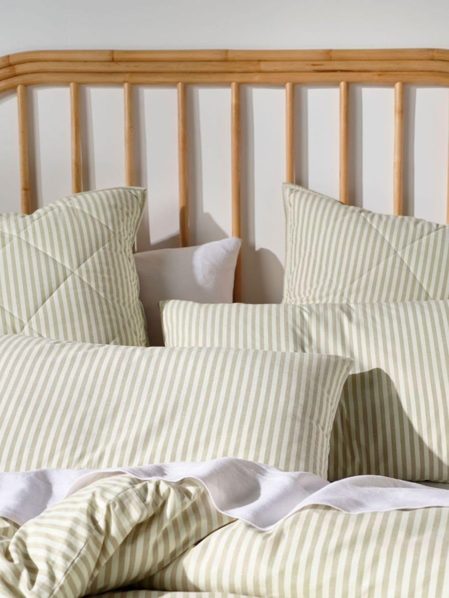 Linen House Classic Stripe Quilt Cover Set, Pebble, Double Size - Natural image number 6
