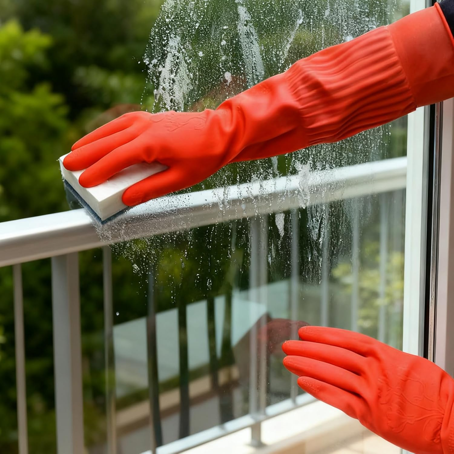 2 Pcs (1 Pair) 55Cm Red Latex Household Rubber Gloves,Durable Thick Cleaning Gloves, Extralong Dishwashing Gloves, for Dishwashing and Housework, Protecting Hands and Sleeves image number 4