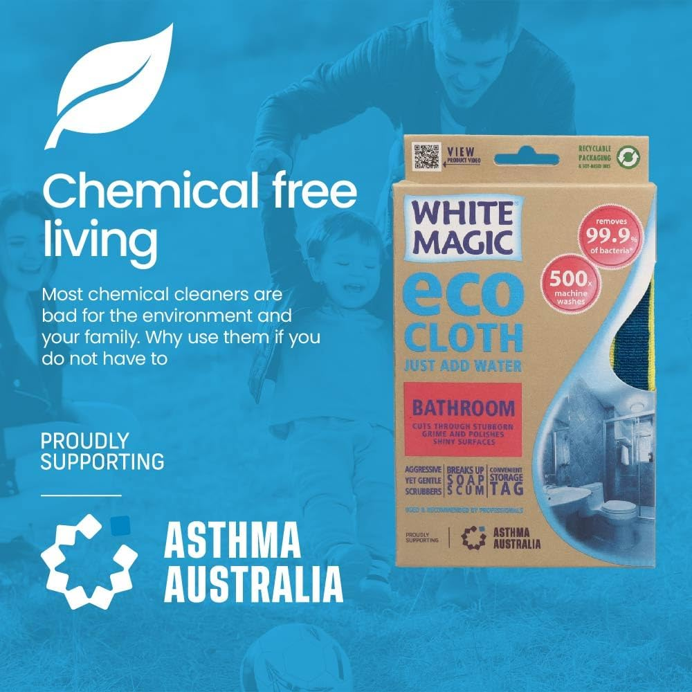 White Magic Eco Cloth Bathroom/With Bonus Window Cloth, Cuts through Stubborn Grime & Polishes Shiny Surfaces, Durable & Quick-Drying Microfibre for Sinks, Showers, Tubs, and Tiles image number 3