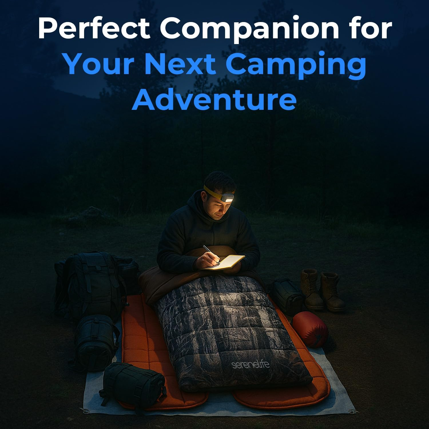 Backpacking Sleeping Bag Camping Gear - Double Sleeping Bag for Adults/Teens W/ 2 Pillows, Bag - Outdoor Lightweight Weather Proof Sleeping Bags - Camping, Hiking - Serenelife - Camouflage image number 6