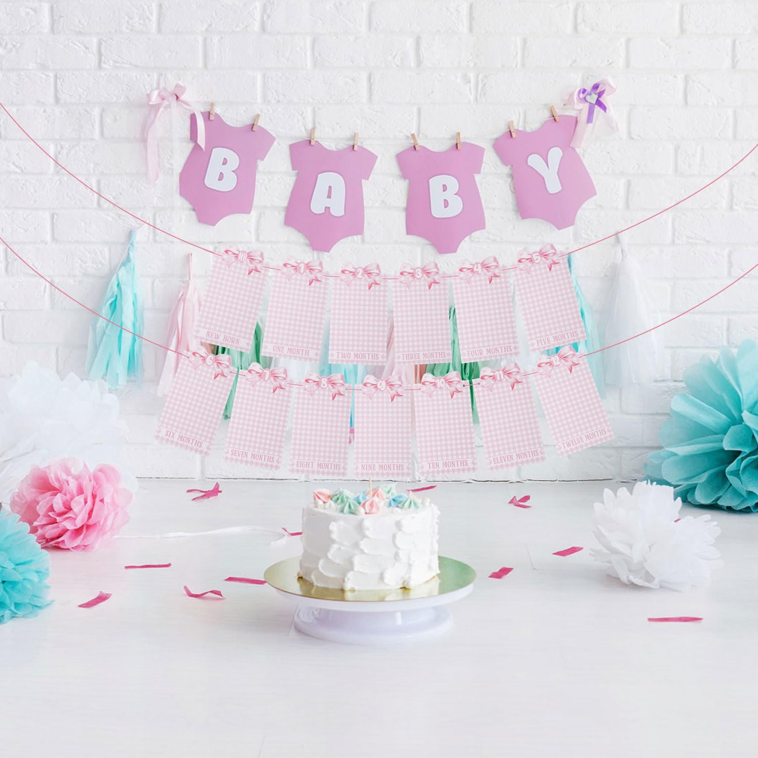 Pink Bow Milestone Banners, Newborn to 12 Months Photo Banner Pink Bow Photo Banner Monthly Milestone Banner for Baby Birthday Photo Banner Decoration image number 5