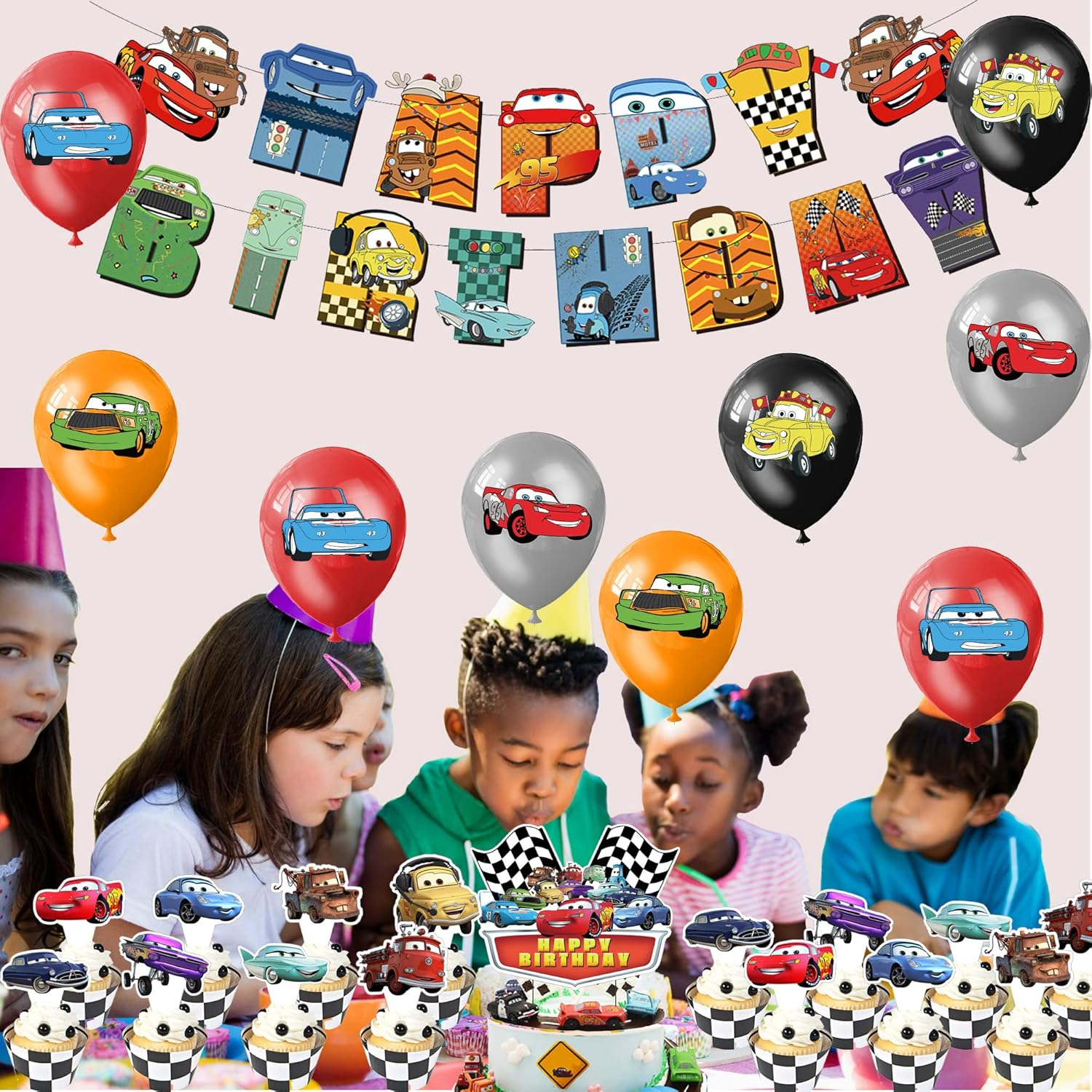 Birthday Decoration Race Car Balloons Racing Car Happy Birthday Banner Lightning Mcqueen Birthday Party Decorations Cars Birthday Balloons Decorations Mcqueen Car Cake Topper Race Car Party Supplies image number 5