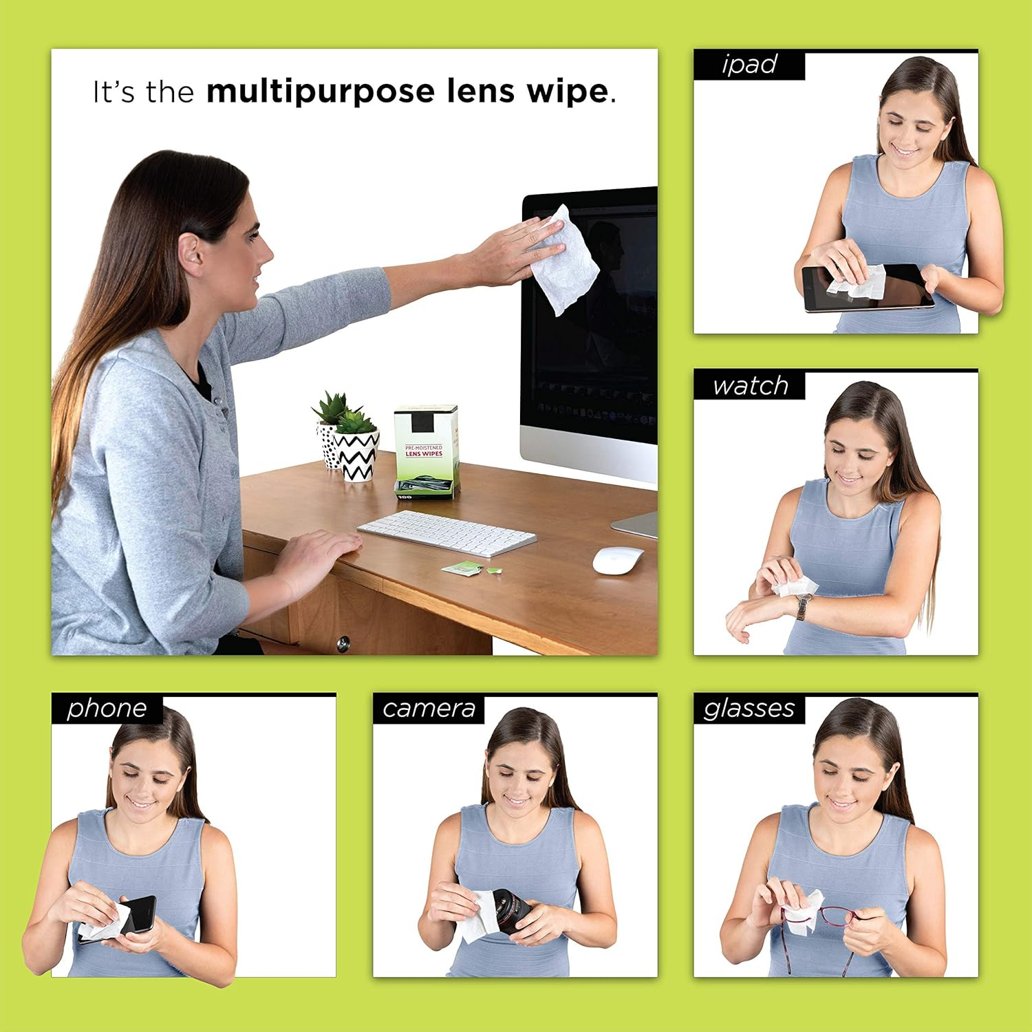 100 Count Eyeglass Cleaner Lens Wipes - Pre-Moistened Individually Wrapped Eye Glasses Cleaning Wipes | Glasses Cleaner Safely Cleans Glasses, Sunglasses, Phone Screen, Electronics & Camera Lenses | Streak-Free( Flat Box ) (100) image number 3