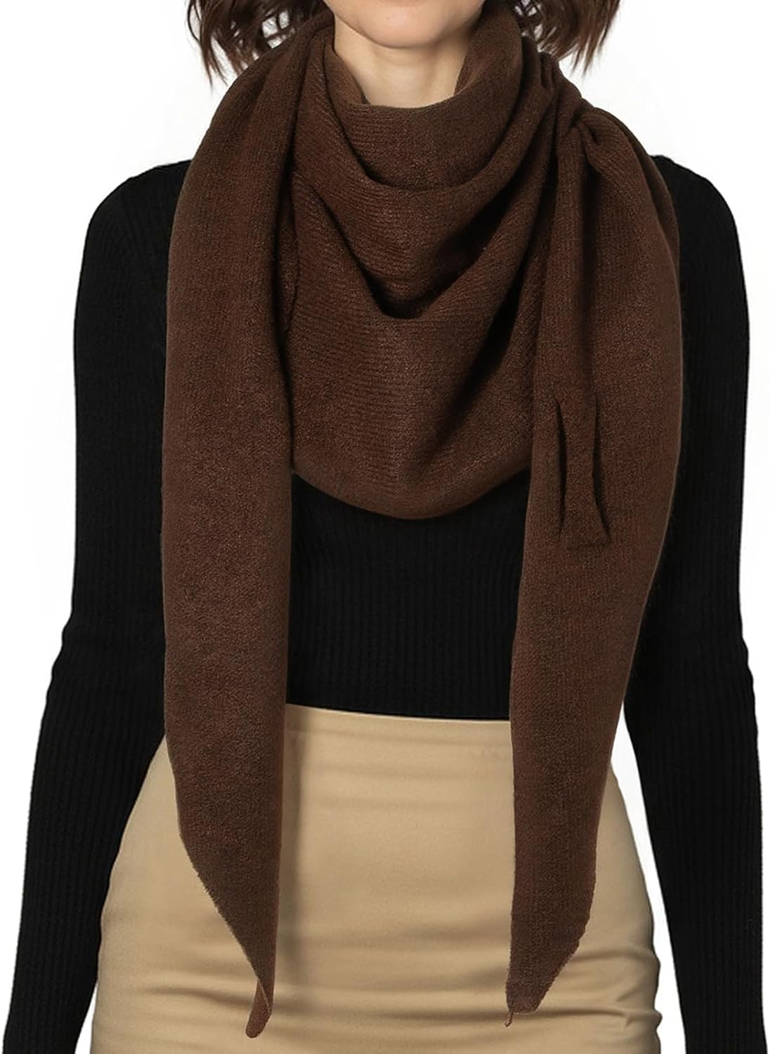 RIIQIICHY Shawl Wrap Women Pashmina Triangle Cape Knit Sweater Scarf for Fall Winter Fashion Accessory image number 3