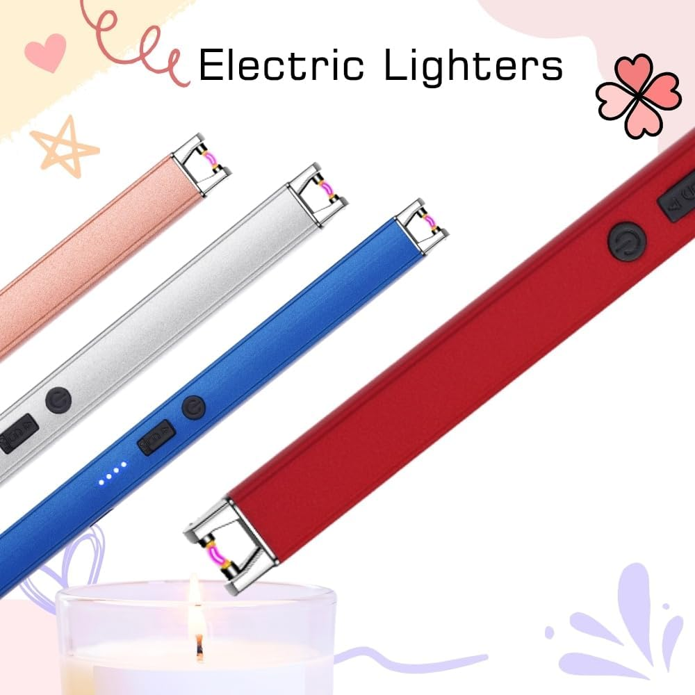 Lighter Electric Candle USB Type C Rechargeable Lighter with Upgraded LED Battery Display Safety Switch Flameless Plasma Windproof for Cooking Bbqs Fireworks, Gifts for Women Men Mom Wife (Blue) - Blue image number 6