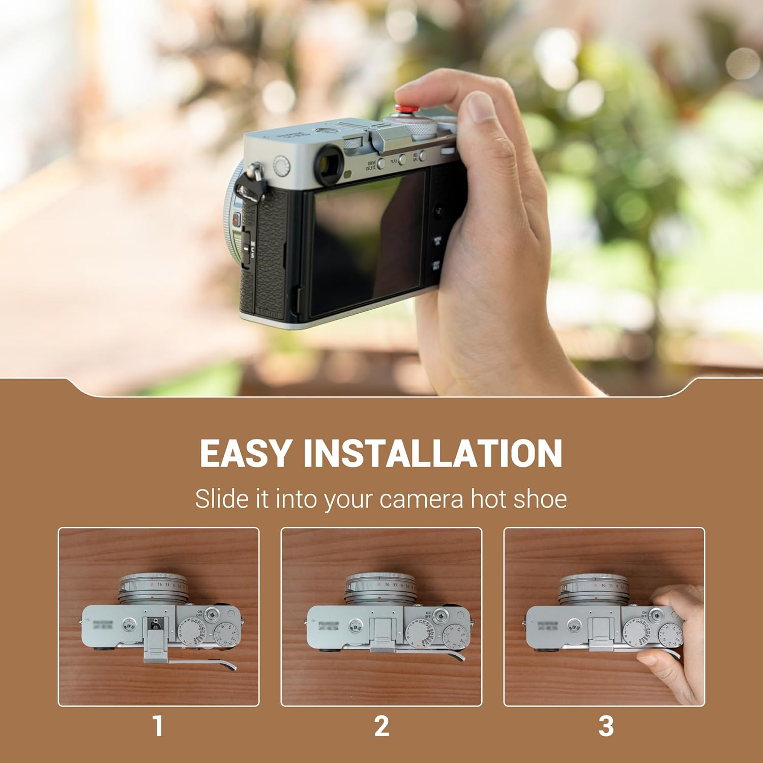 Thumb up Grip with Shutter Button for Fuji Fujifilm X-E5 XE5 Mirrorless Camera, Aluminum Alloy X-E5 Thumb Grip with Hot Shoe Cover Protector Thumb Rest Support Holder Not Affect the Use of Dial-Silver image number 3