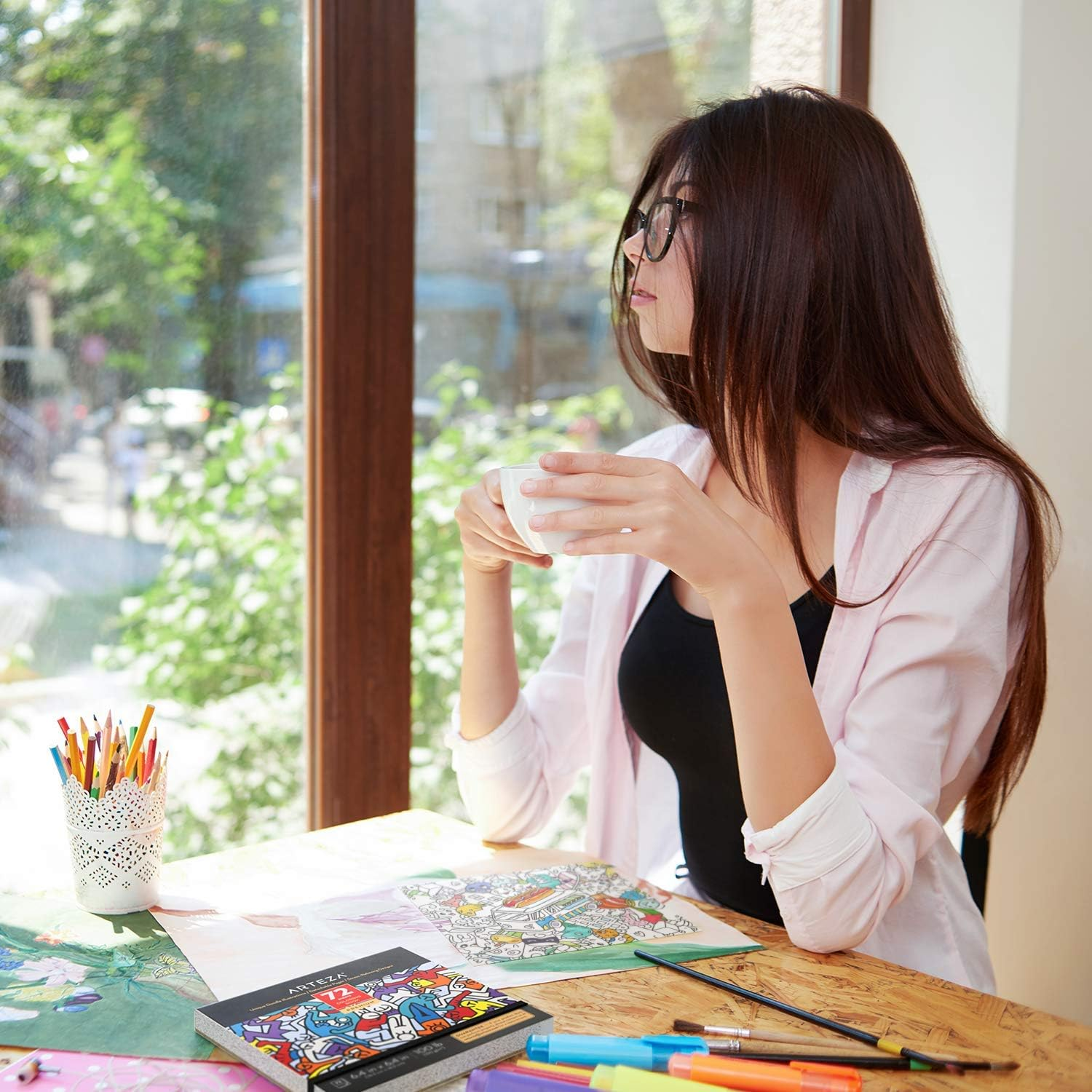 ARTEZA Coloring Book for Adults, Doodle Designs, 72 Sheets, 100 Lb, 6.4X6.4 Inches, for Anxiety, Stress Relief & Relaxing, Detachable Pages image number 4