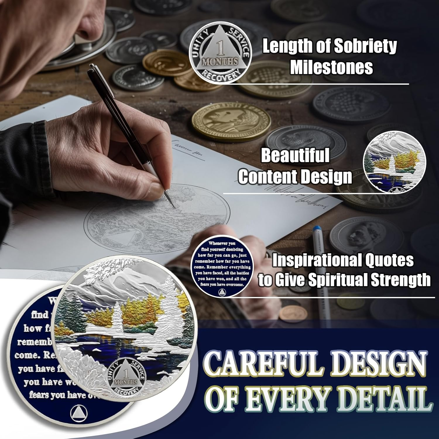 Winter 1 Month Sobriety Chip One Month Sobriety Coins AA Chips and Medallion Serenity Prayer Coin Recovery Anniversary Token Sobriety Gifts for Men Women Alcoholics Anonymous Gift