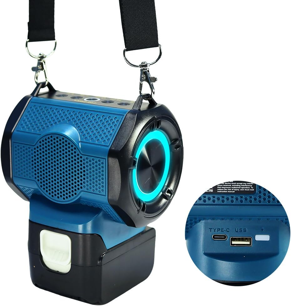 JANRI Bluetooth Portable Speaker Compatible with Makita LXT 18V Battery. Work for Jobsite,Outdoor,Camping,Party,Home, Women, with USB Type-C,Green image number 6