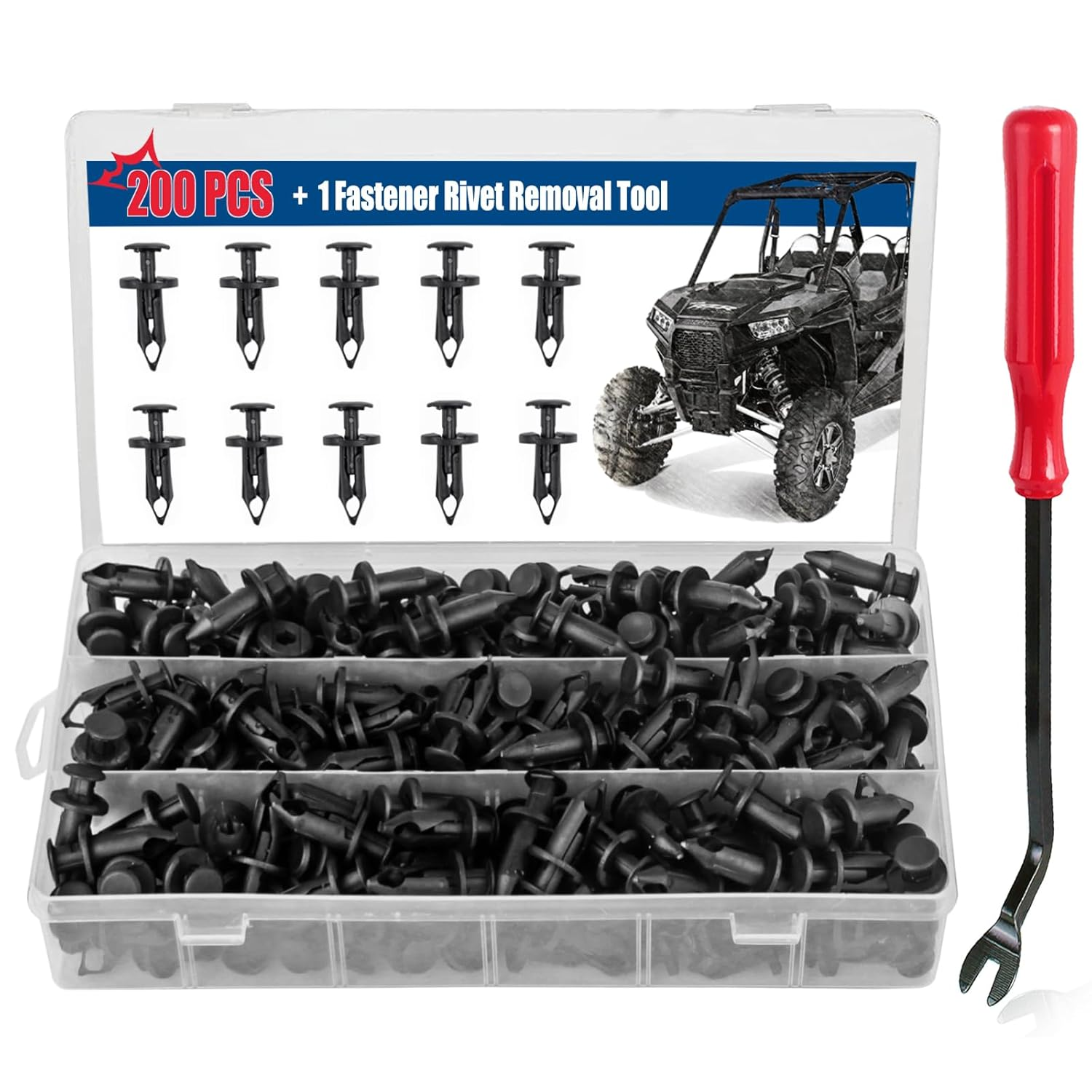 Xislet 120 PCS UTV Nylon Fender Clips/Body Rivets Replace for Polaris Ranger RZR Kawasaki Teryx Honda Pioneer Suzuki ATVS Fastener Rivets 7661855 with Remover image number 2