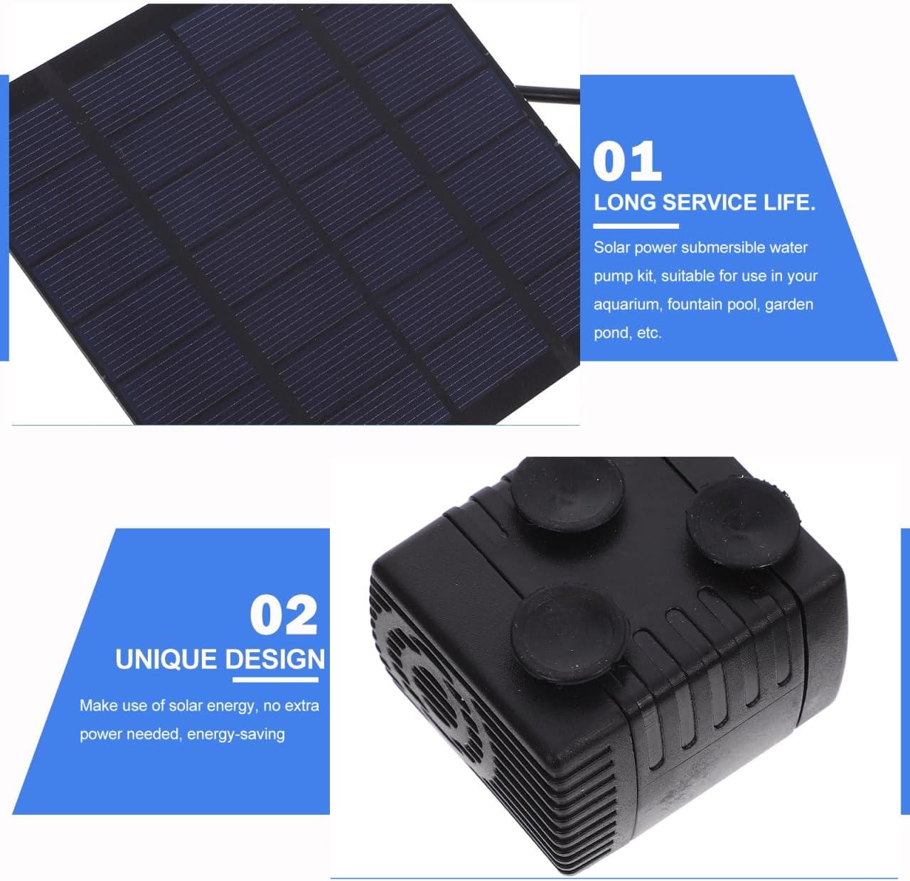 Ipetboom Solar Pond Pump Filter 7V 1W Submersible Water Pump Solar Power Fountain Pump Black for Pool Garden image number 1