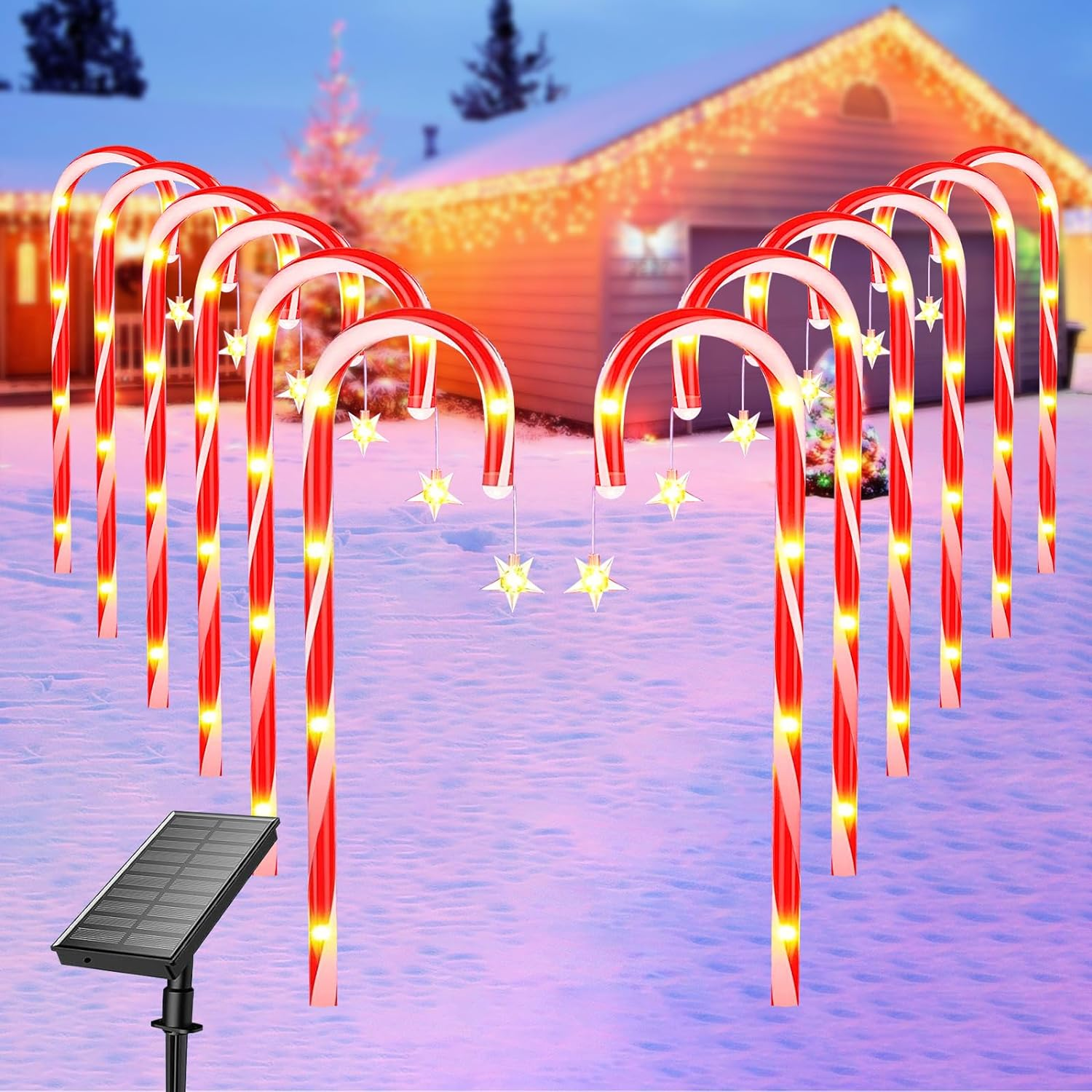 Ninonly 12 Pack Christmas Candy Cane Pathway Lights, Christmas Solar Stake Lights with 72 LED Lights, 8 Light Modes Christmas Decorations for Outdoor Patio Garden Yard Xmas Holiday image number 1