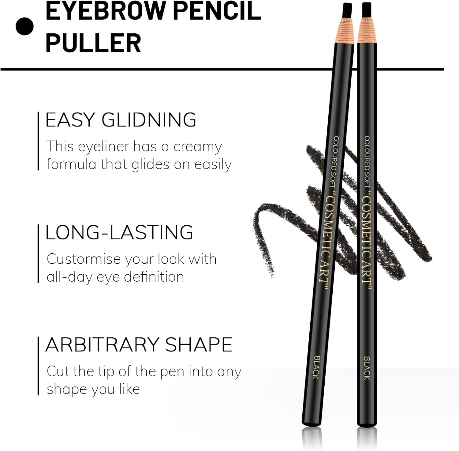 Ownest 6Pcs Pull Cord Peel-Off Eyebrow Pencil Tattoo Makeup and Microblading Supplies Set for Marking, Filling and Outlining, Waterproof and Durable Permanent Eyebrow Liner-Black