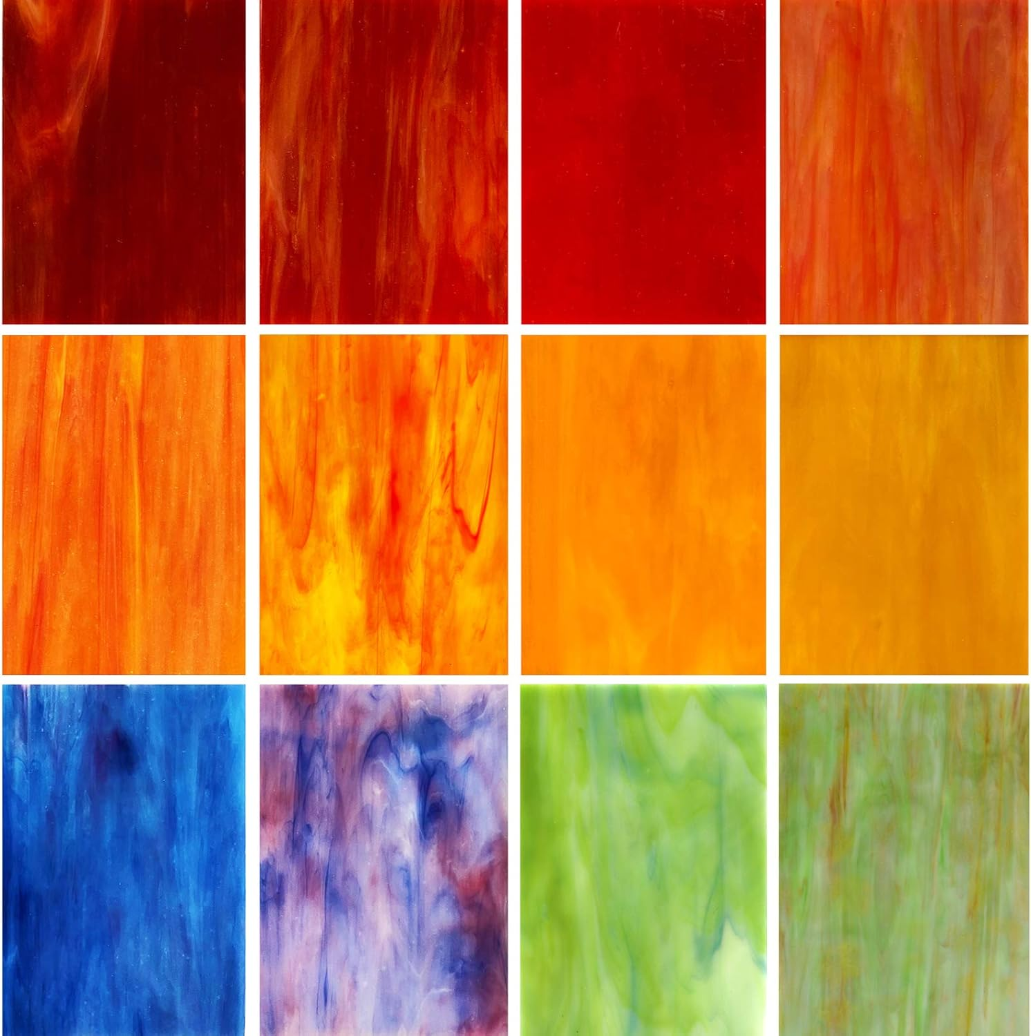 LITMIND 12 Sheets Iridescent Glass Stained Glass Sheets, 4X6 Inch Glass Mosaic Tiles for Crafts, Cathedral Art Glass Pack, Assorted Colors (Iridized Opaque & Translucent Textures)