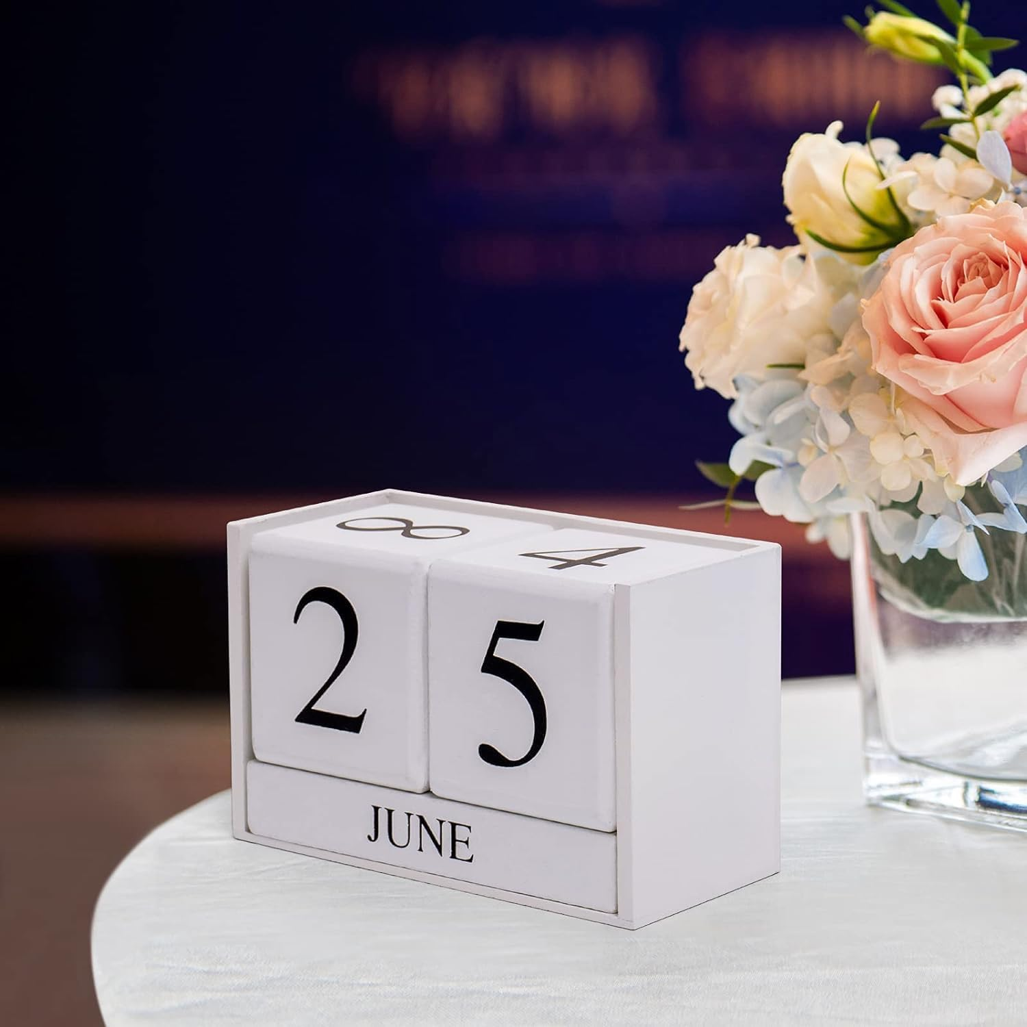 Wooden Perpetual Desk Calendar Blocks, Teacher Desk Decor Wood Desktop Calendar Month Date Display Home Office Desk Accessories Gifts for Women Men (White) image number 1