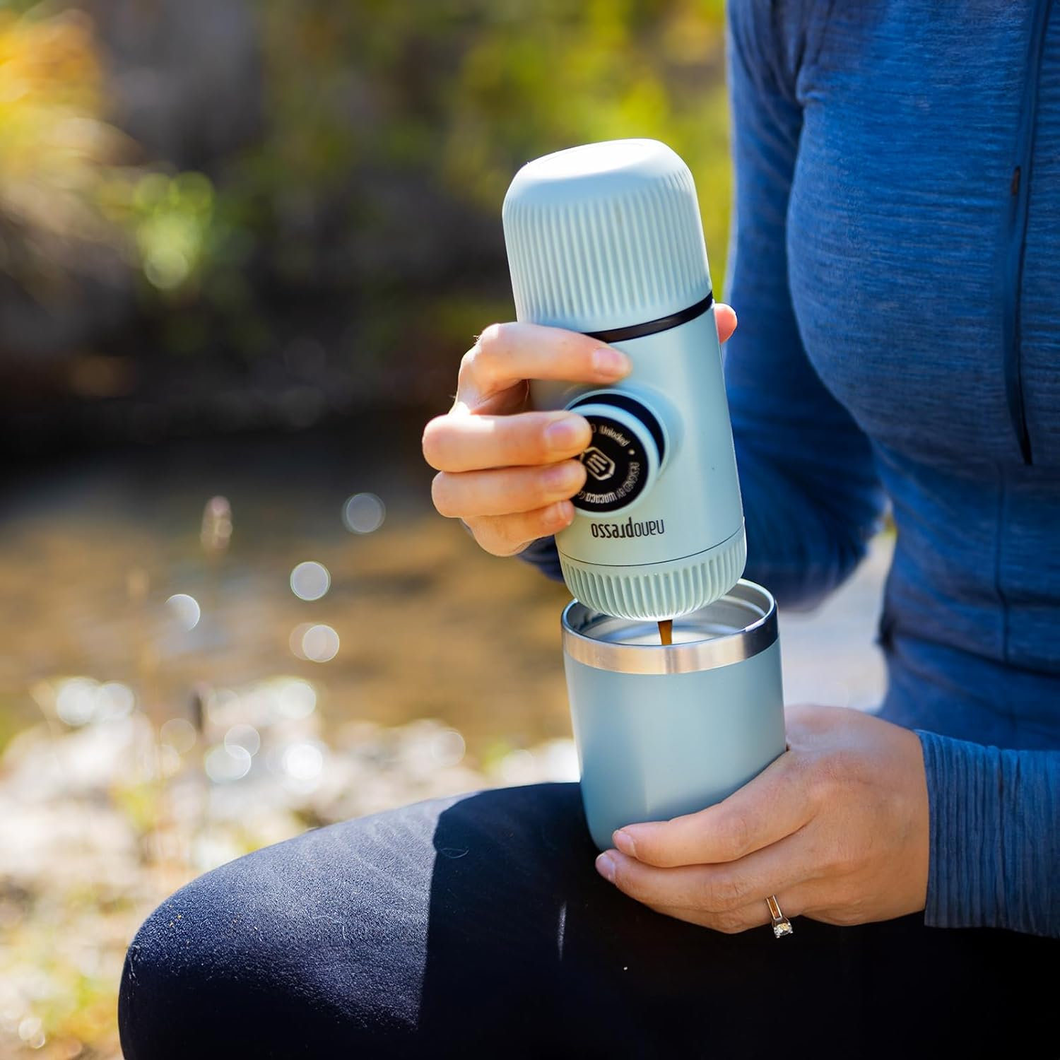 WACACO Octaroma Classico Vacuum Insulated Coffee Mug, Double-Wall Stainless Steel Travel Tumbler with Drinking Lid, 6 Fl Oz (180Ml), Blue