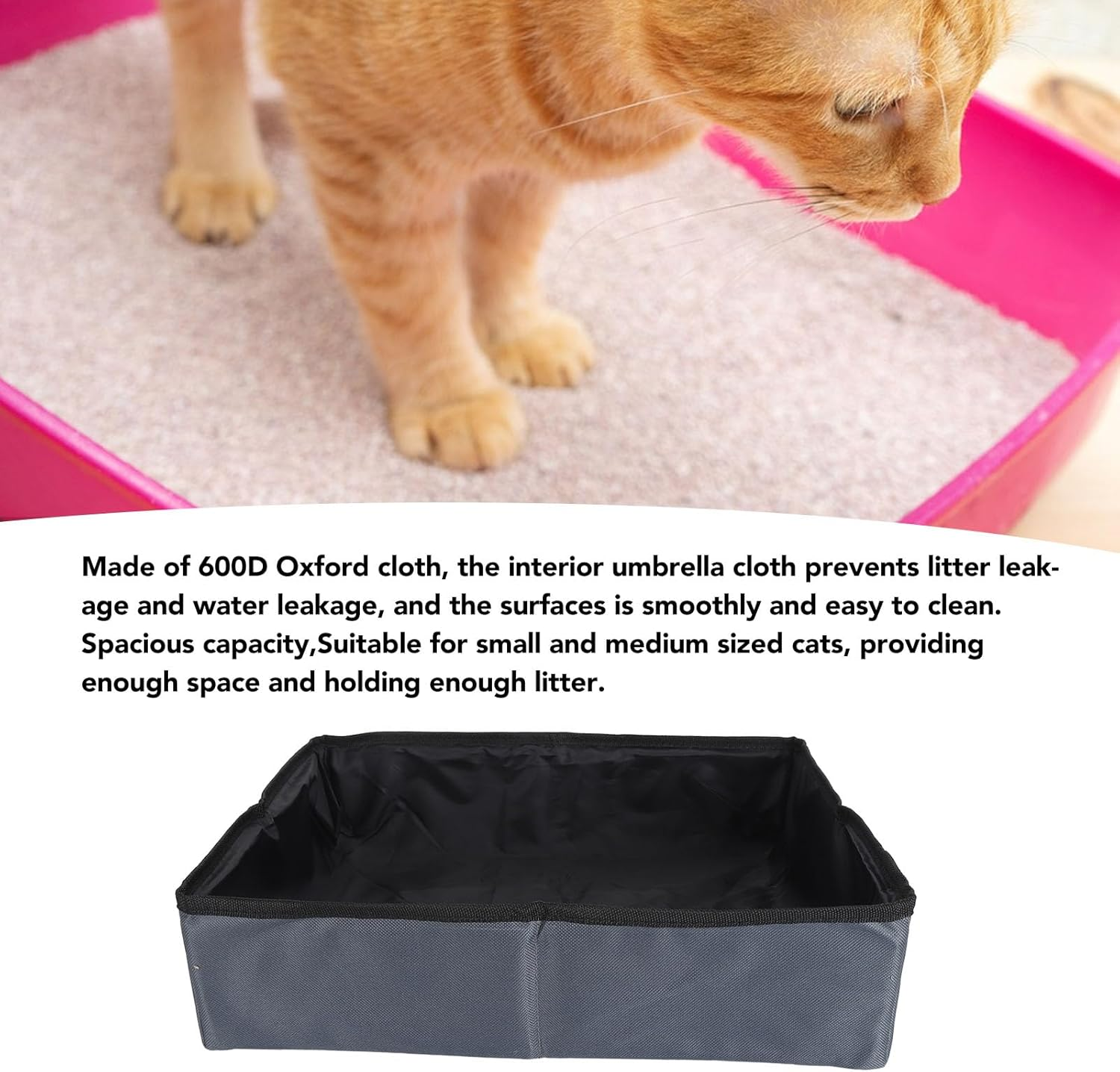 Portable Cat Travel Litter Box, Foldable Travel Litter Box for Cats, Easy to Clean Reusable Cat Toilet Box Portable Cat Litter Tray for Camping Road Trips (S) image number 3