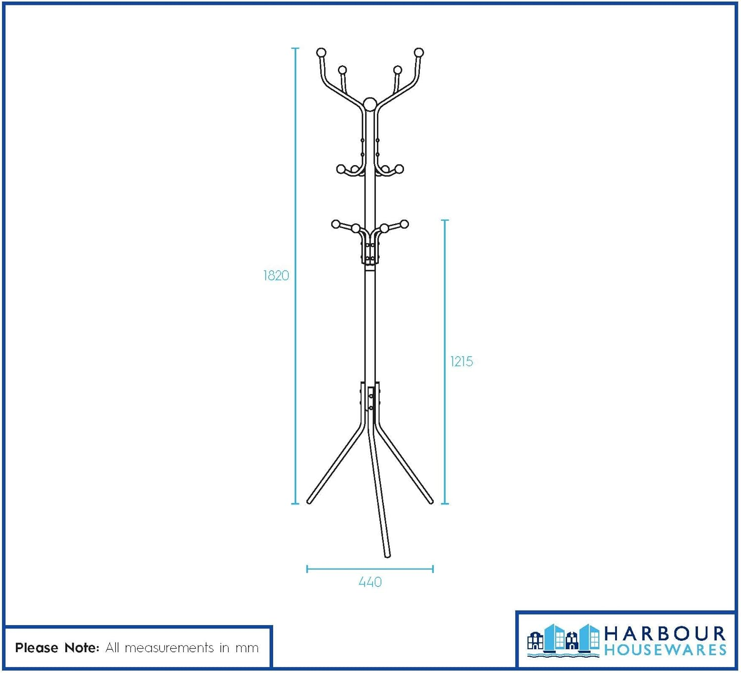 Harbour Housewares Coat Rack - White - Steel - Free-Standing Jacket Coat Stand Hat Hook Bag Hanger Tree Stand for Home Storage, Hallway, Entryway, Office - White image number 5