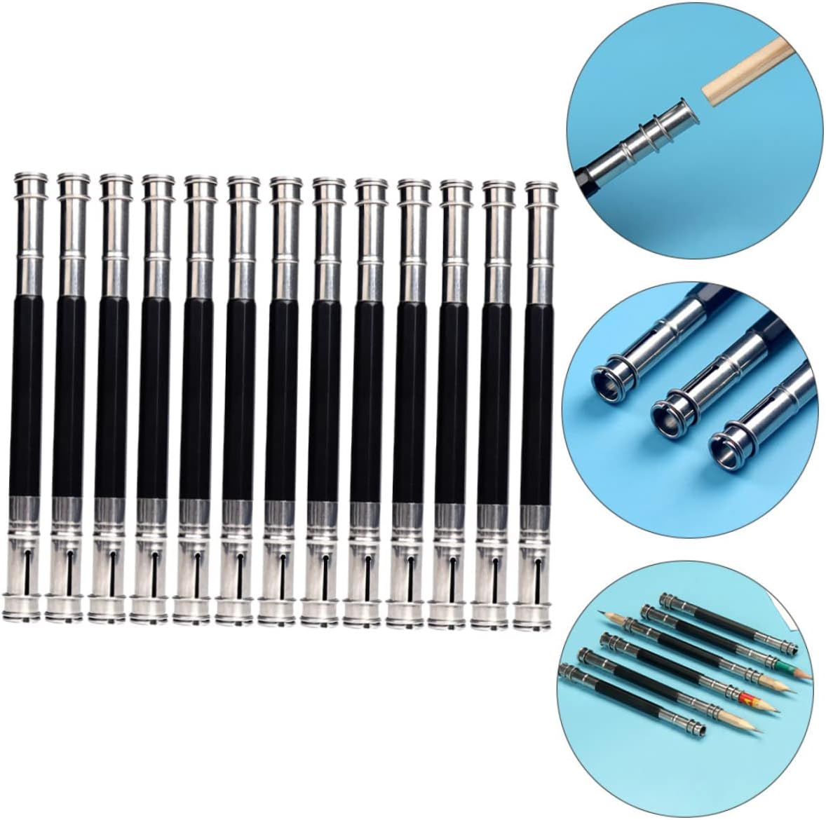 STOBOK 13Pcs Pencil Extender Baseboard Artist Pencil Holder Extender Floor Vents Pen Sleeve Extender Handy Crayon Extender Handy Pencil Holder Aluminum Alloy Double Head Art Supplies